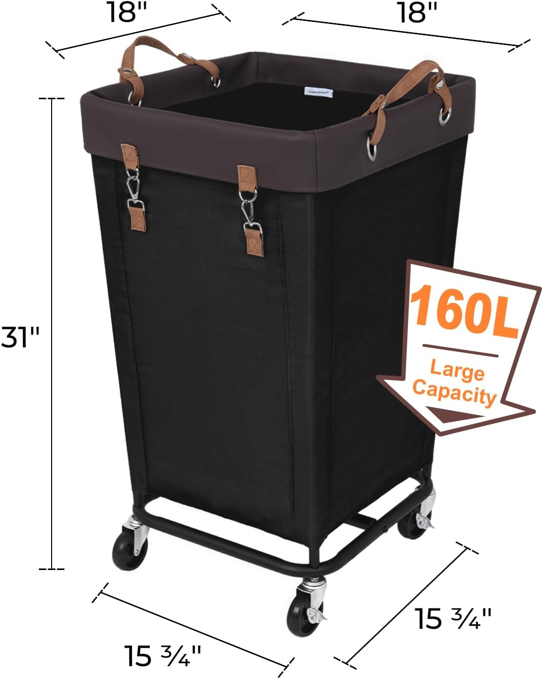 StorageWorks 160L Laundry Basket with Wheels, Large Rolling Hampers for Clothing Organizer, Dirty
