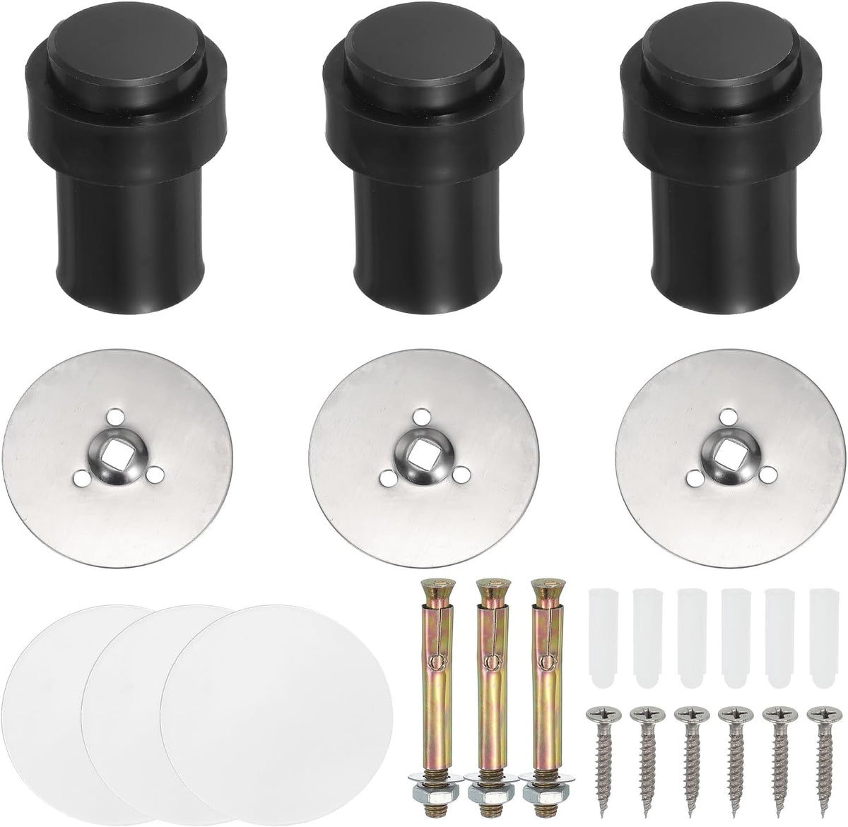 PATIKIL 3Set Round Door Stoppers, 60mm Stainless Steel Door Stop Doorstop Wedge Metal Cylinder Self