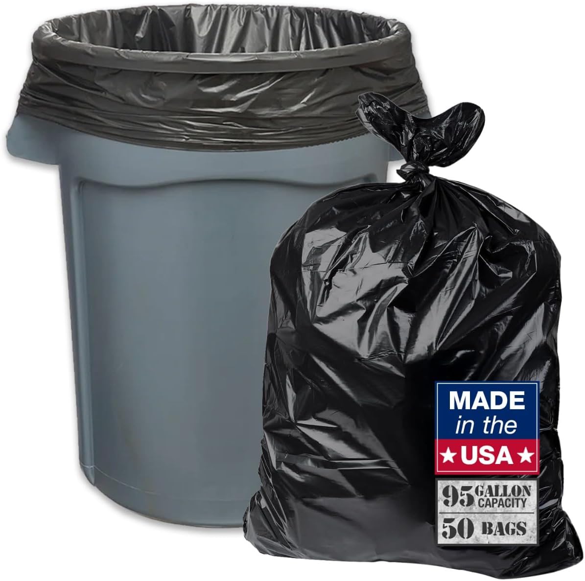 95-96 Gallon Extra-Large Black Garbage Can Liners, Heavy-Duty Trash Bags, 50 Bags, 1.5 Mil Thick