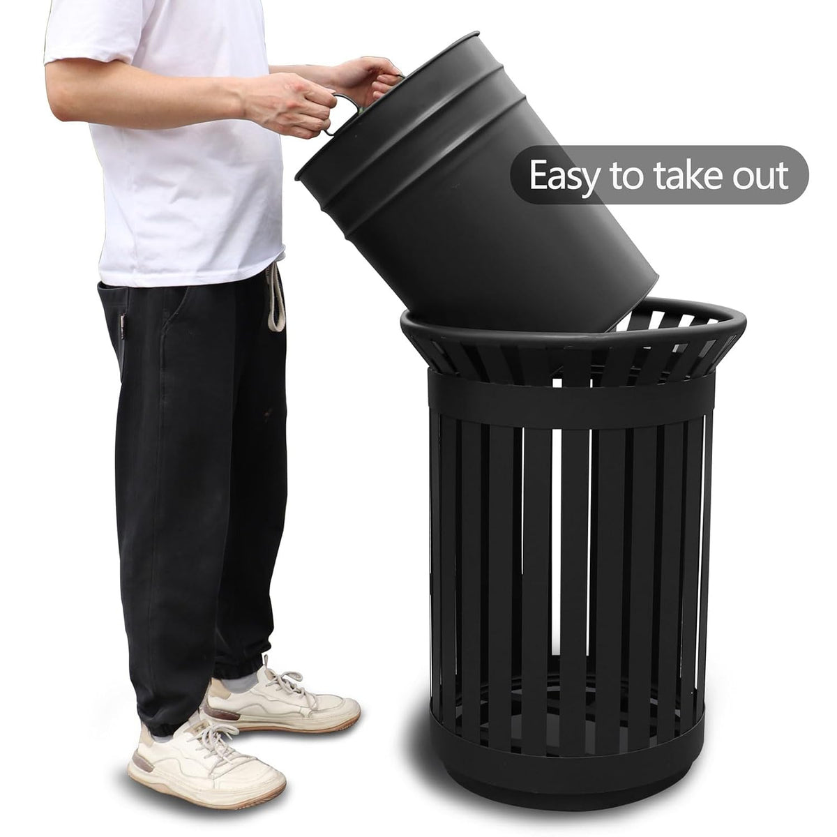 Outdoor Metal Slatted Trash Receptacle,Waste Receptacle，Commercial Trash Cans,Zone Round Garbage
