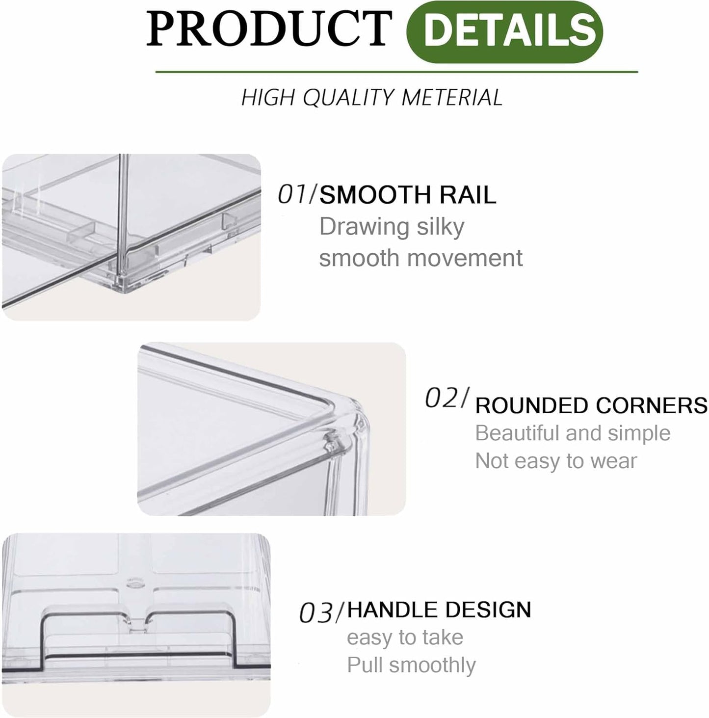 bealy 2 Pack Stackable Clear Storage Drawer,Refrigerator Organizers and Storage Drawer Pull Out