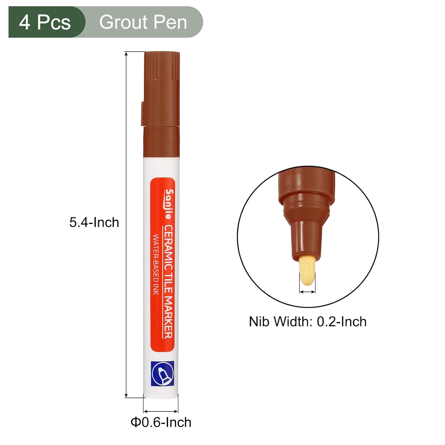YOKIVE 4 Pcs Grout Paint Pen, Waterproof Brown Paint Tile Marker, Restoring Grout Lines, Great for