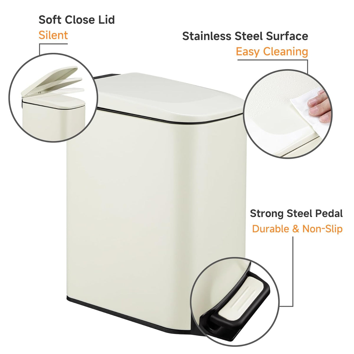 TIPGO Slim Bathroom Trash Can with Lid Soft Close, 6 Liter / 1.6 Gallon Stainless Steel Garbage