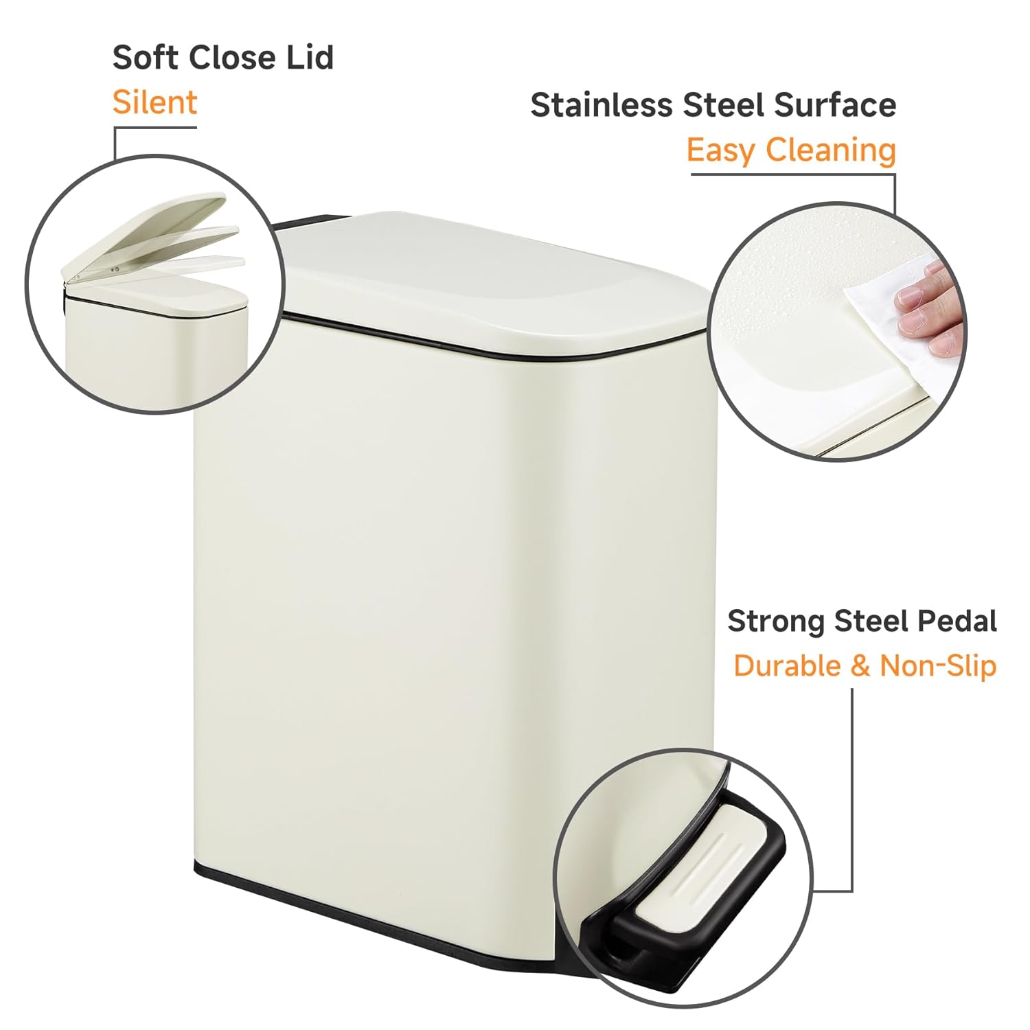 TIPGO Slim Bathroom Trash Can with Lid Soft Close, 6 Liter / 1.6 Gallon Stainless Steel Garbage