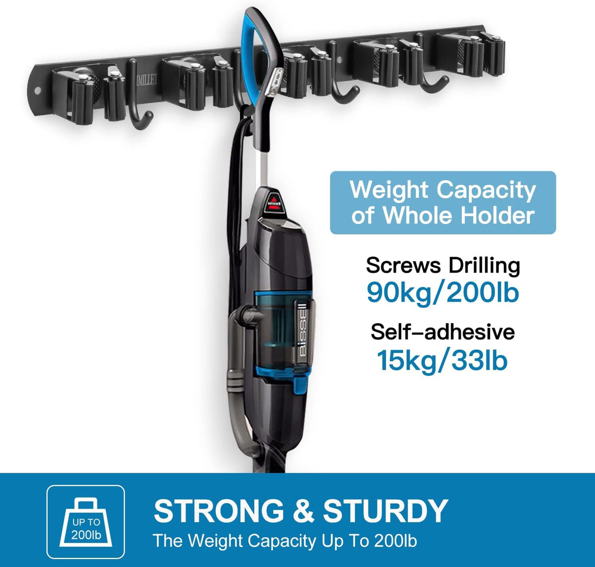 IMILLET 2 Pack Broom and Mop Holder Wall Mounted, Broom Holder Stainless Steel Broom Organizer