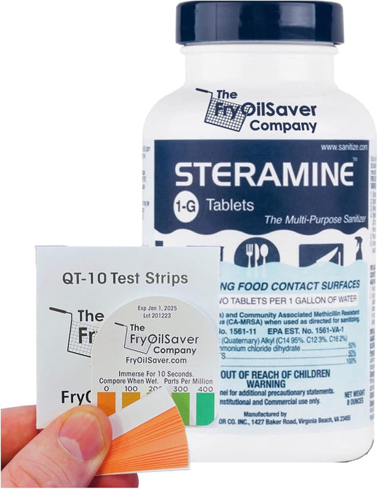 1 Bottle Steramine Sanitizer Tablets w/15x QT-10 Test Strips - Multi Purpose Steramine Sanitizing