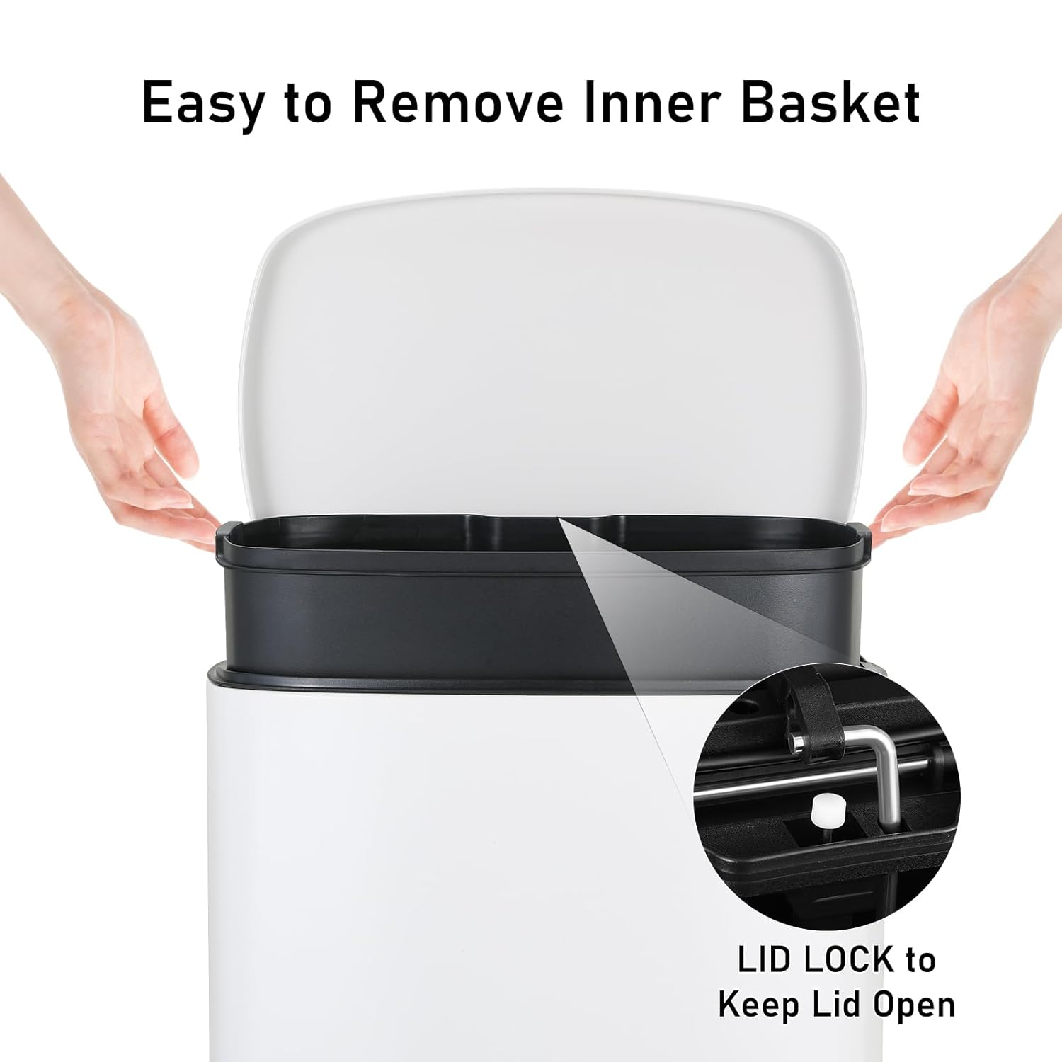 Arlopu 13.2+1.3 Gallon Step Trash Can, Stainless Steel Garbage Bin, Soft-Close Rubbish Bin with