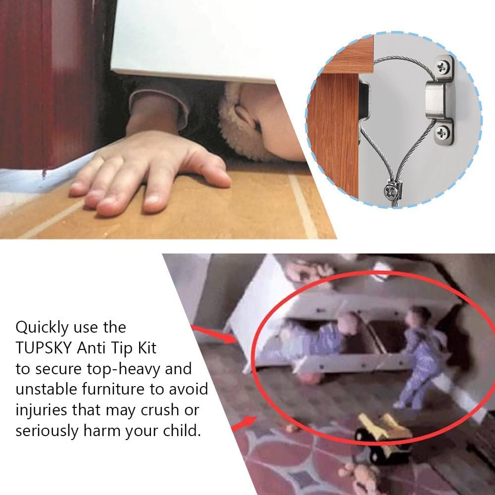 Furniture Anchors, TUPSKY Falling Furniture Prevention Device Cabinet Anti Tip Kit for Children (5