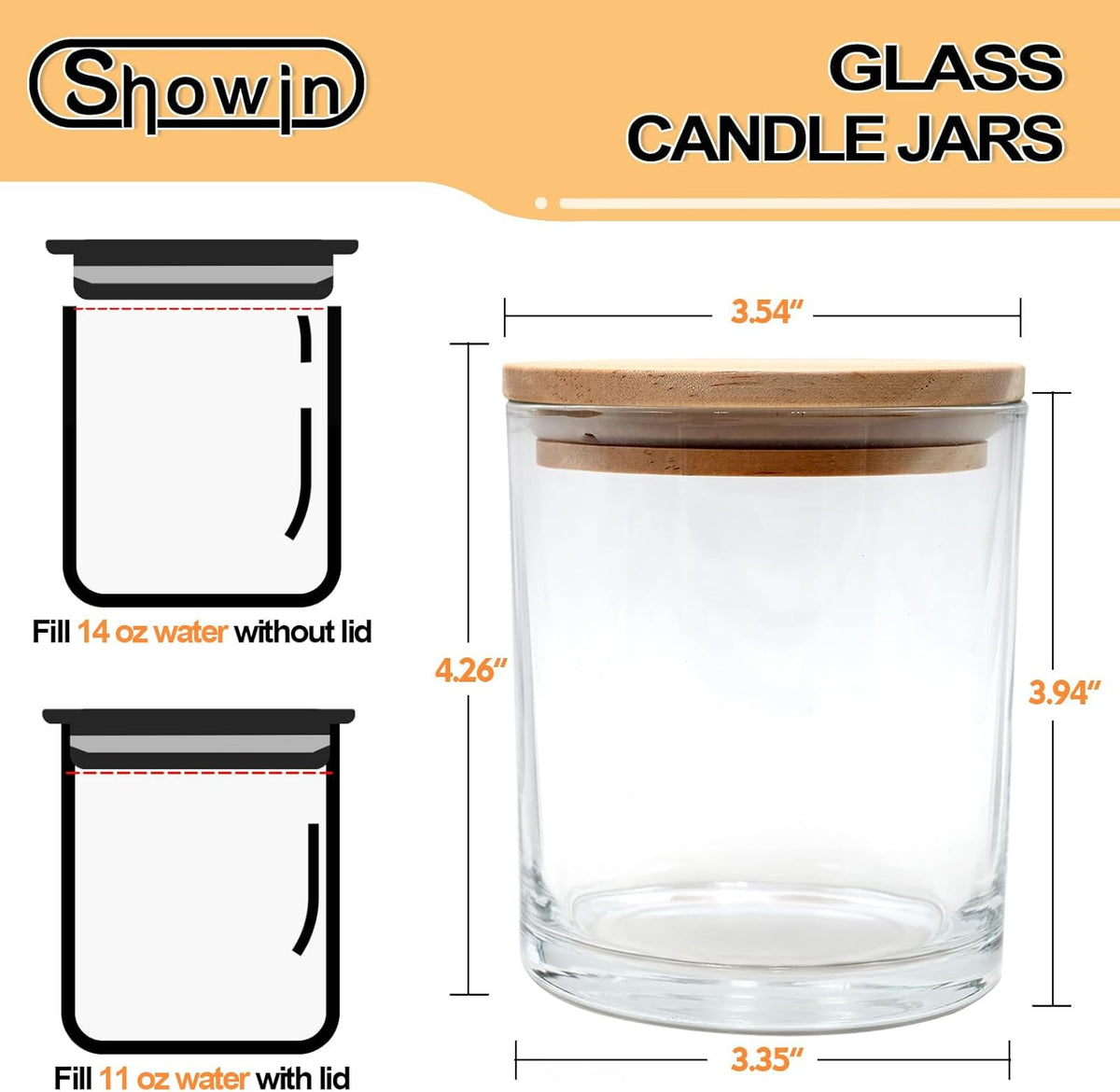 14 OZ Thick Candle Jars for Making Candles 12 Pcs, 3 Wick Empty Jars with Wood Lids for Candle