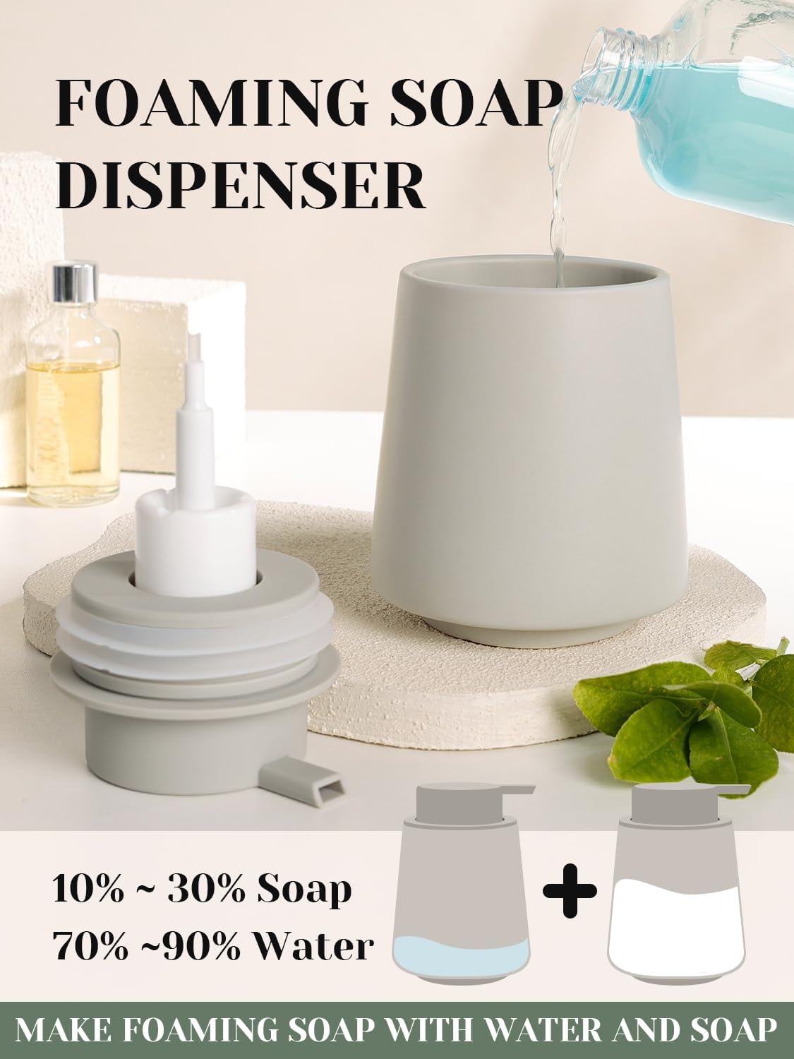INGOFIN Ceramic Foaming Soap Dispenser -14 oz Foam Hand Soap Dispenser Bathroom, Modern Refillable