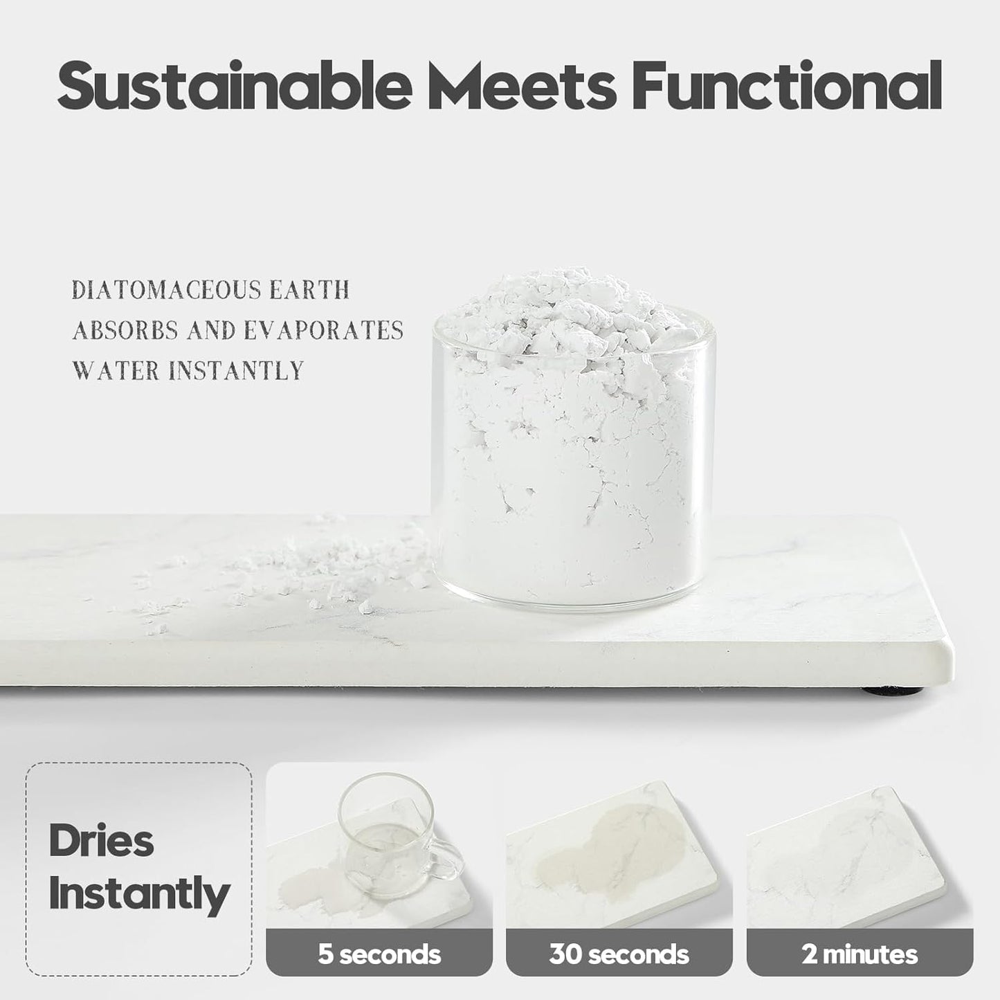 2PCS Diatomite Marble Tray Quick Drying Mat for Kitchen Counter, Water Absorbing Stone Vanity Caddy