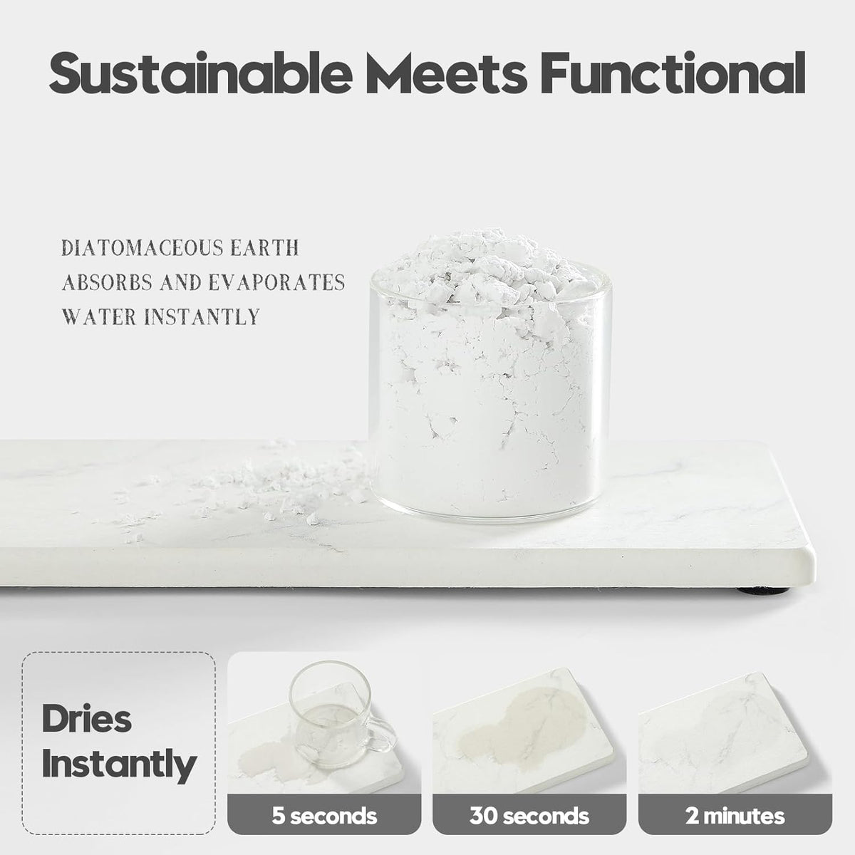 2PCS Diatomite Marble Tray Quick Drying Mat for Kitchen Counter, Water Absorbing Stone Vanity Caddy