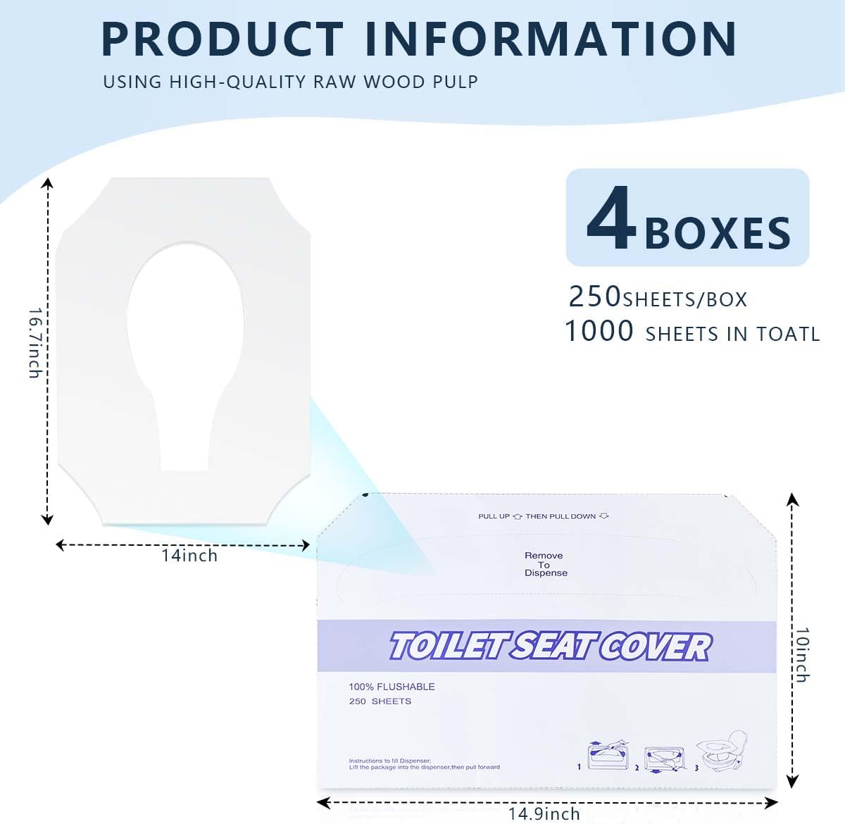 4 Pack (1000 Pieces) Disposable Toilet Seat Covers Flushable Paper Toilet Seat Cover for Bathroom