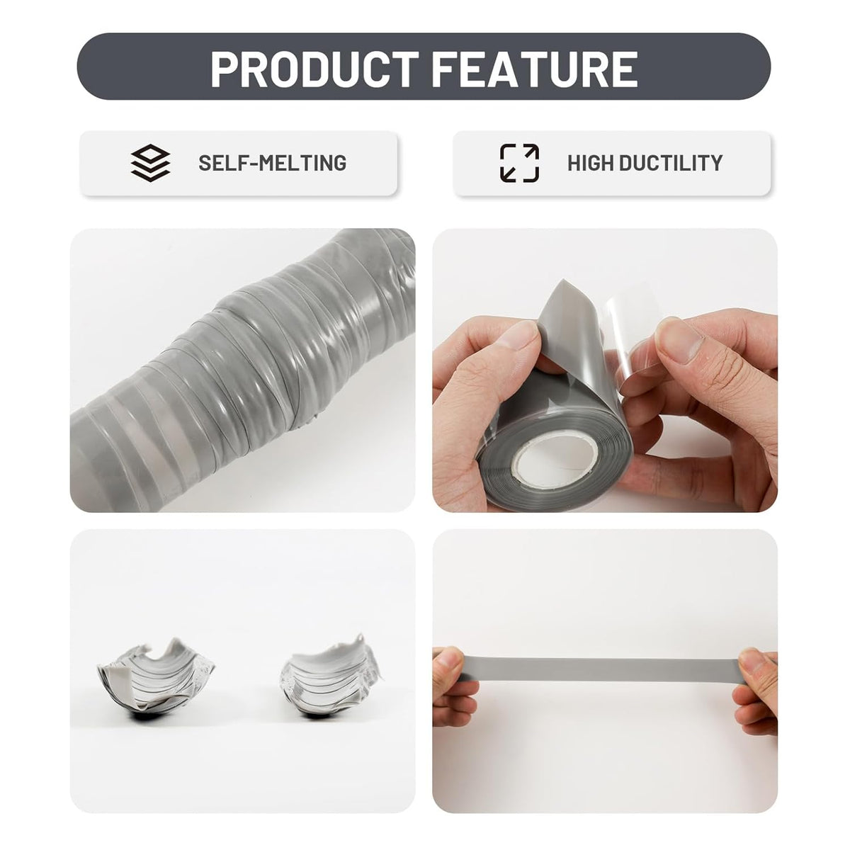 Self Fusing Silicone Tape 4 Rolls 1 in x 10' Grey Waterproof Rescue Tape Rubber Leak Silicone