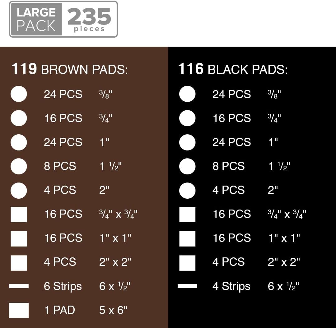 235 pcs Felt Furniture Pads Brown & Black X-Protector! Huge Quantity of Furniture Pads for Hardwood