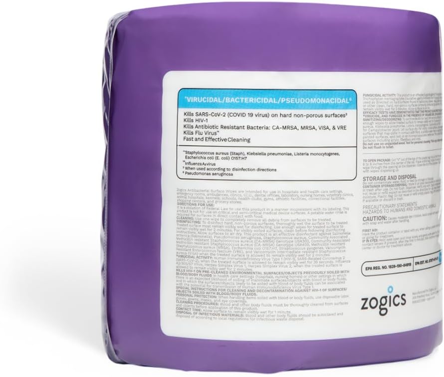 Zogics Antibacterial Disinfecting Wipes – For Sanitizing and Cleaning Surfaces and Equipment, EPA