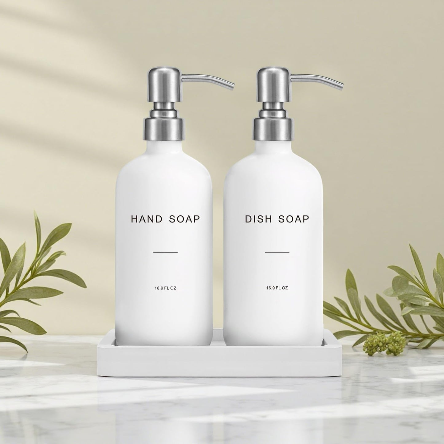 White Soap Dispenser for Kitchen Sink, Dish and Hand Soap Dispenser with Silver Stainless Steel