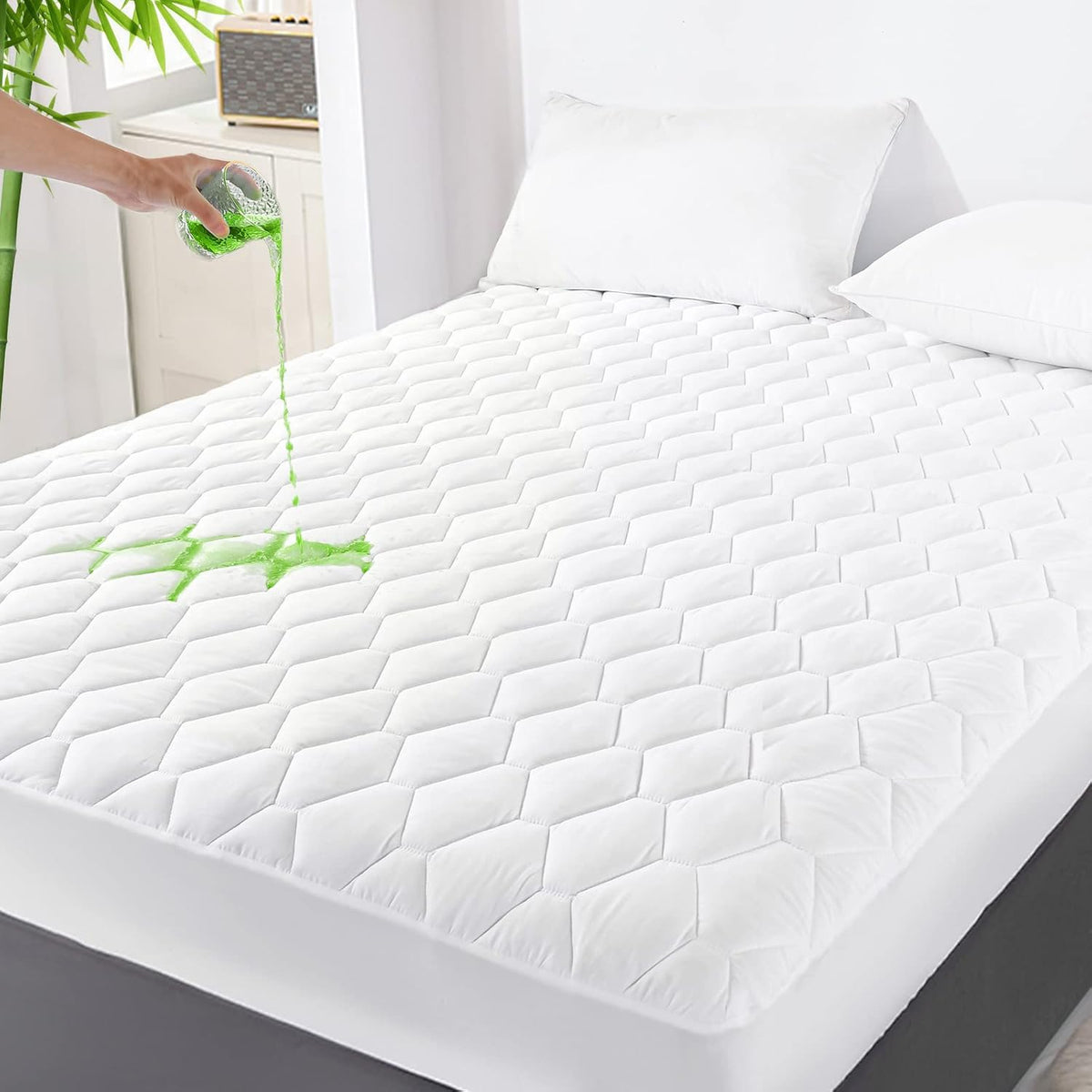 GRT King Mattress Protector Waterproof, Rayon from Bamboo, Cooling Quilted Fitted Mattress Pad