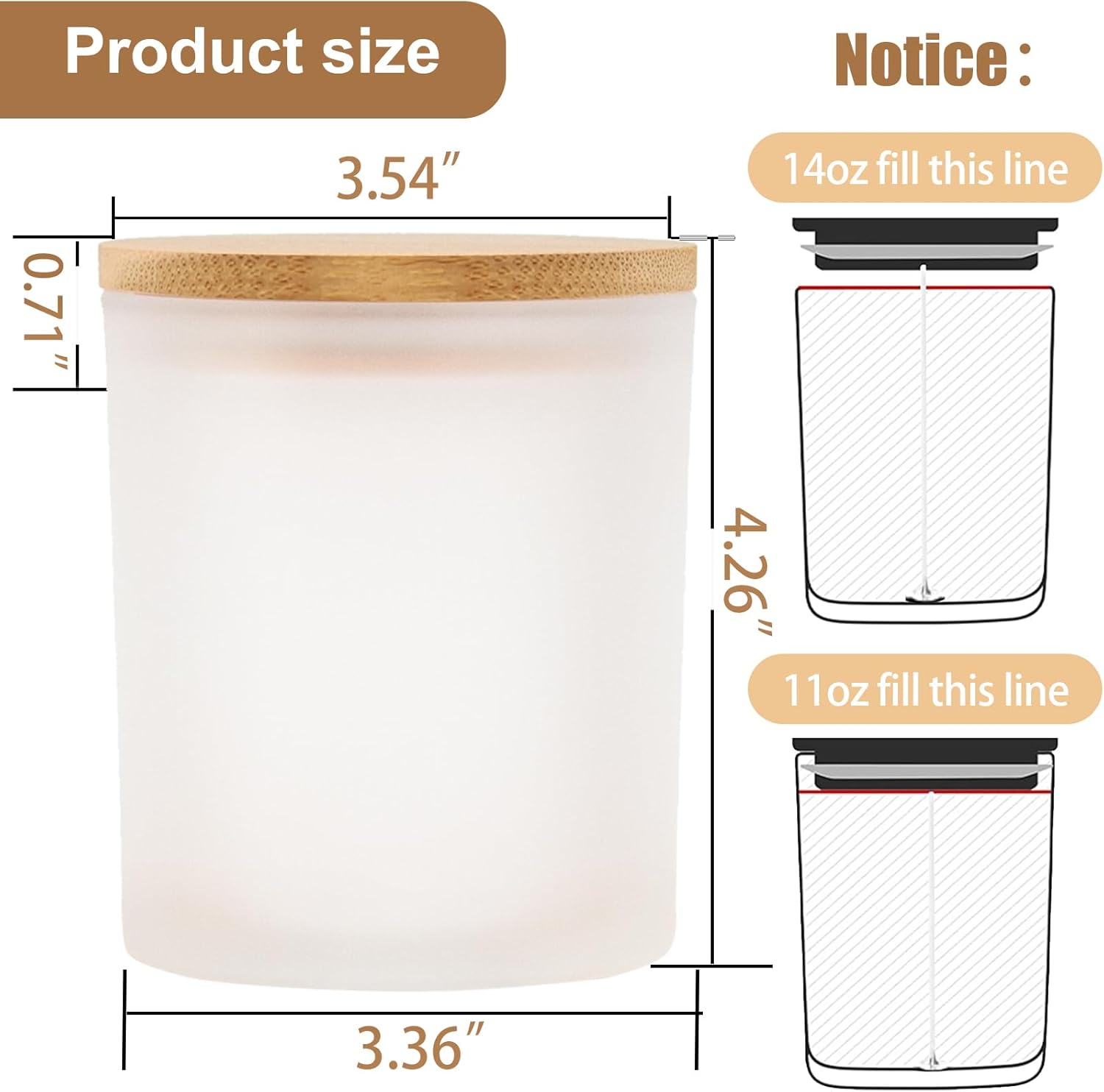 CONNOO 8 Pack 14 OZ Frosted Glass Candle Jars with Bamboo Lids for Making Candles, Large Size Empty