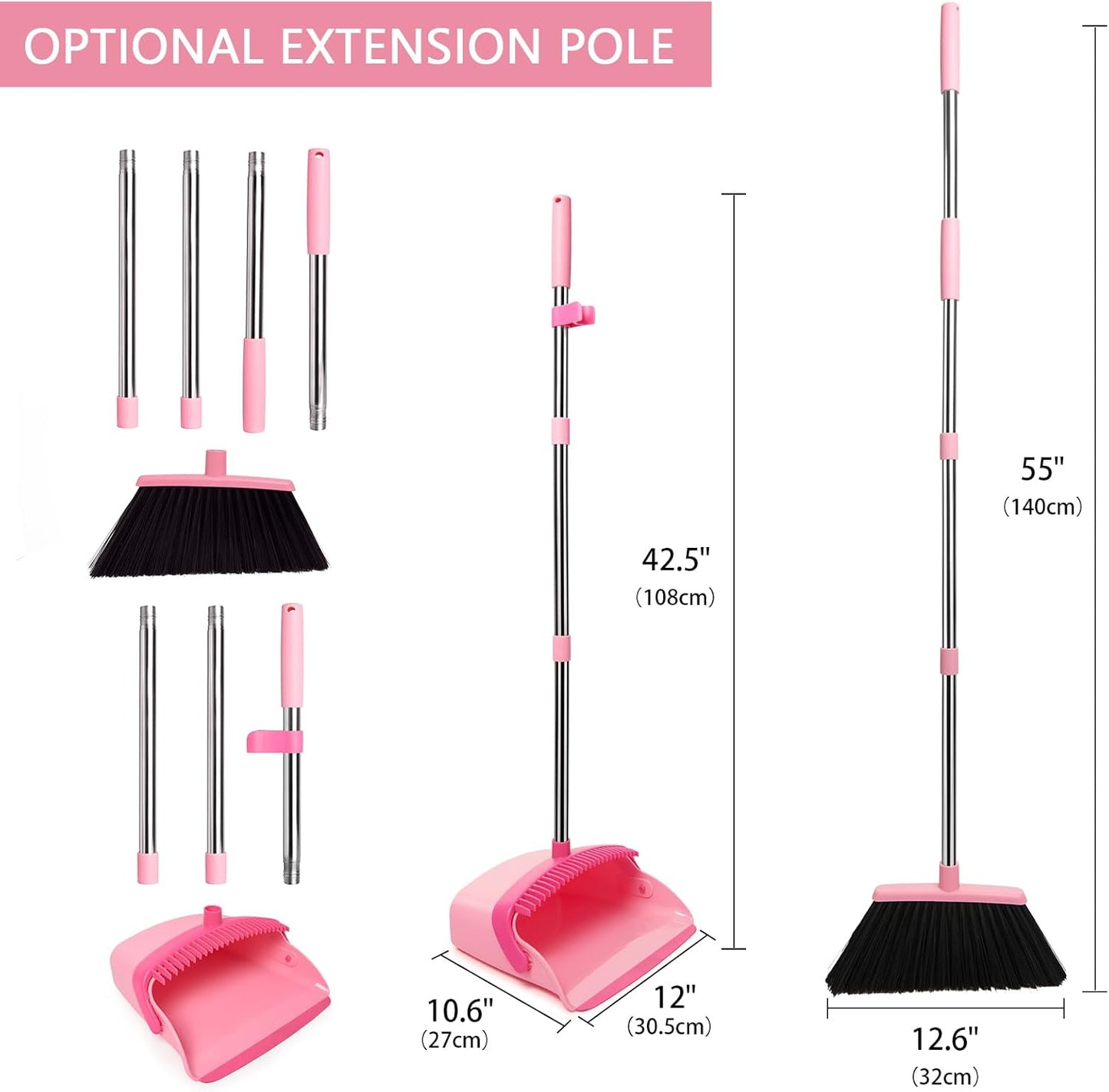 Broom and Dustpan Set, Dustpans with Broom Combo for Home, Heavy Dust Broom and Dustpan Combo, Long
