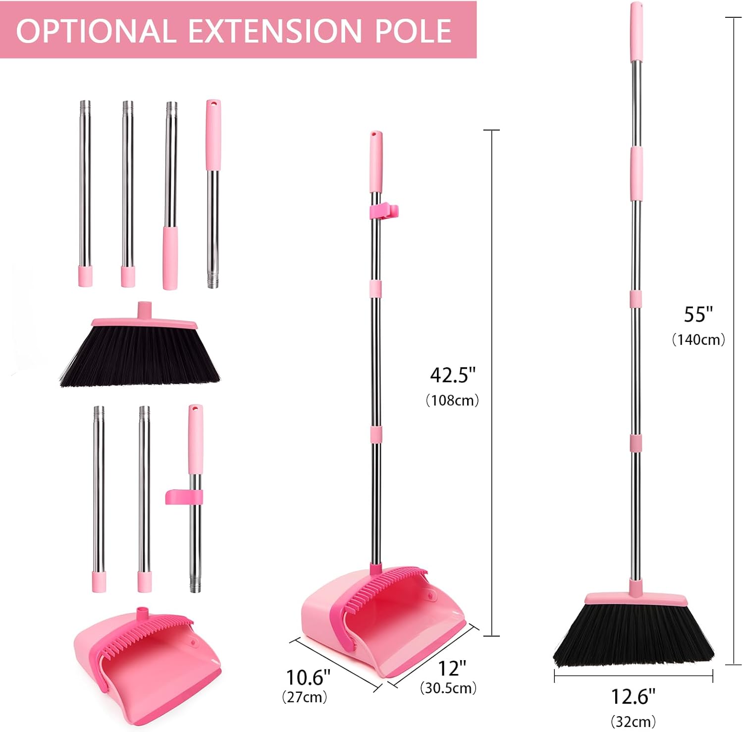 Broom and Dustpan Set, Dustpans with Broom Combo for Home, Heavy Dust Broom and Dustpan Combo, Long