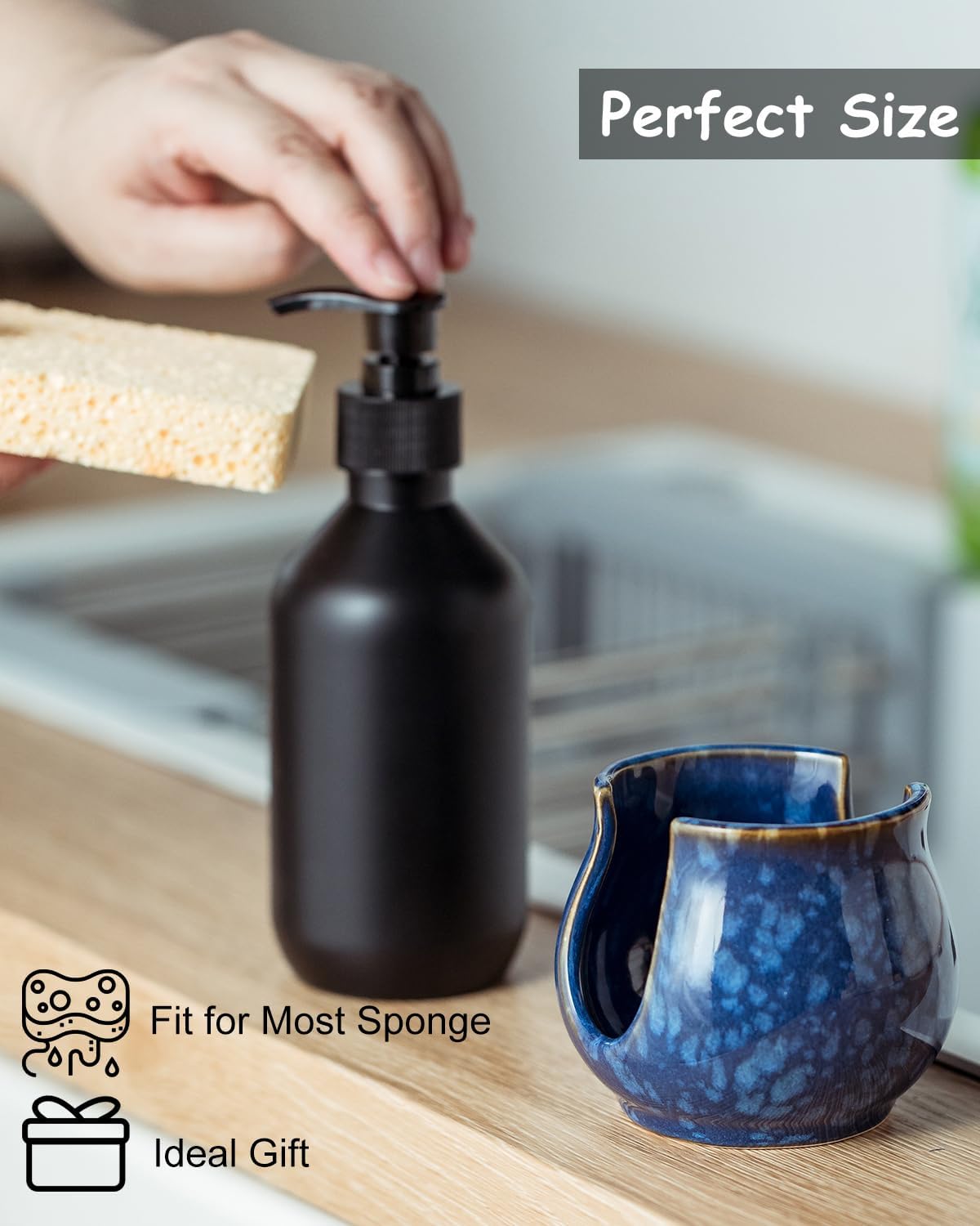 Ceramic Sponge Holder, Kitchen Sink Scrubby Caddy Organizer Dish Sponge Dish Rack for Scrubbers