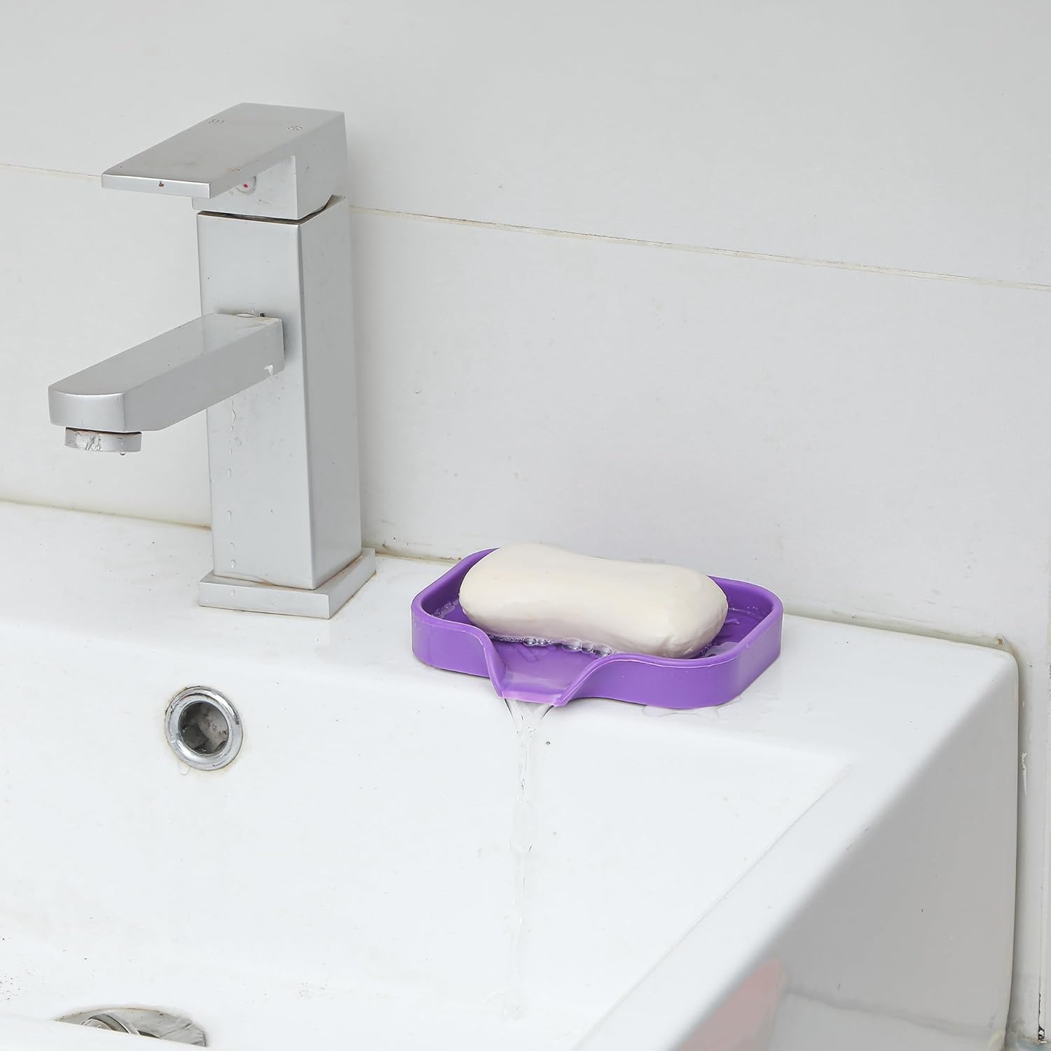 Silicone Bathroom Soap Dishes with Drain Spout-Bathroom and Kitchen Sink Organizer,Sponge