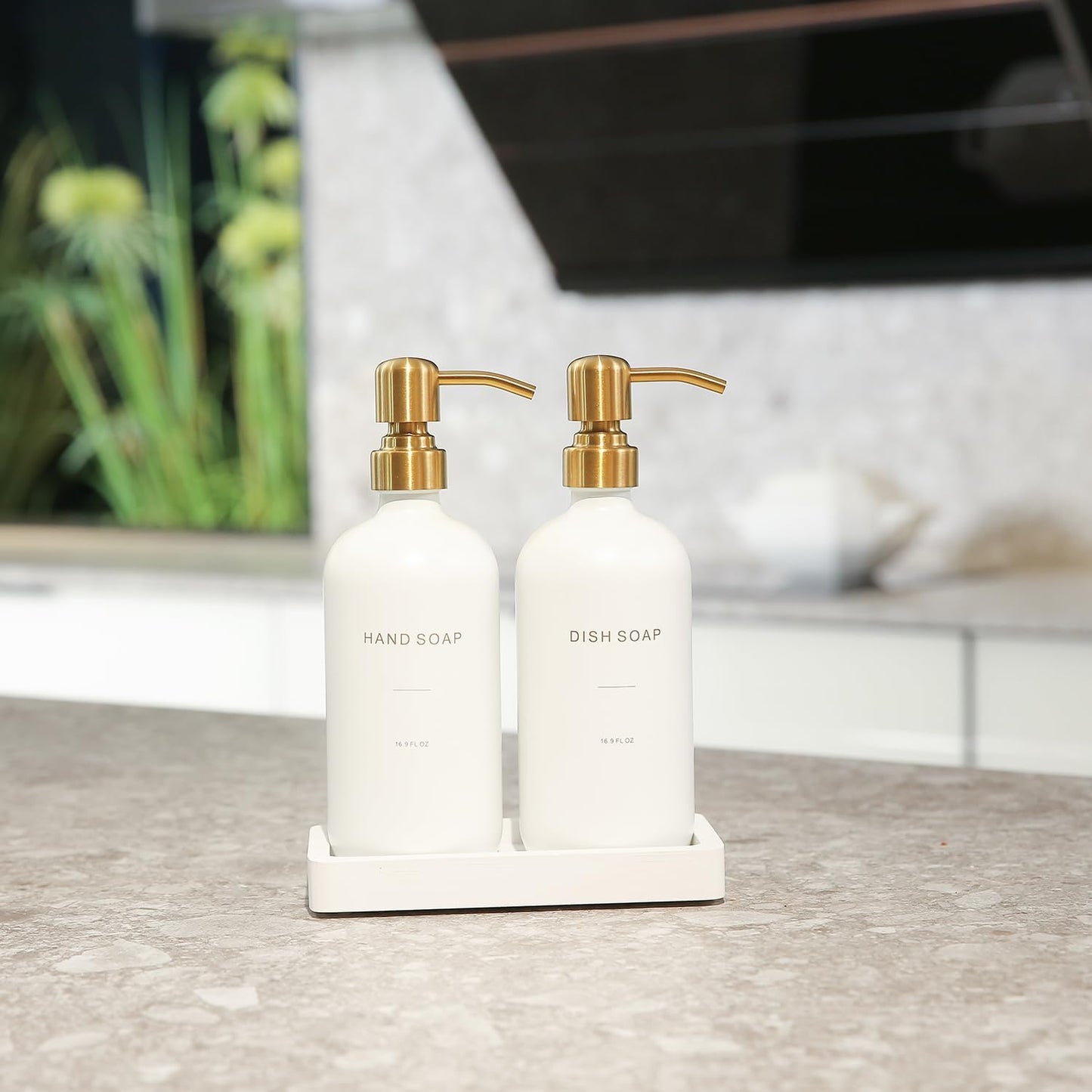 Gold Soap Dispenser Set, Glass Soap Dispenser with Stainless Steel Pump, Perfect for Modern Kitchen
