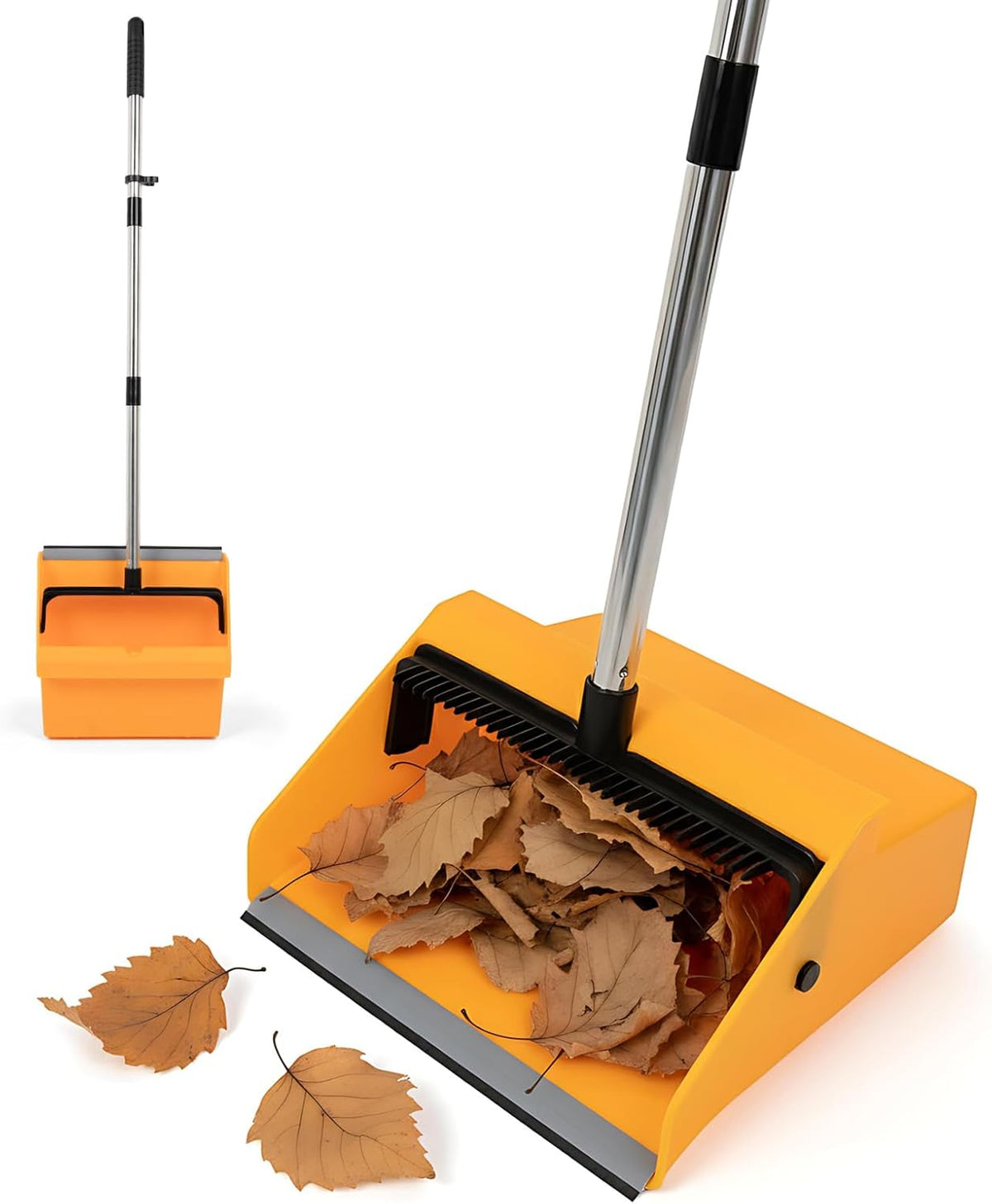 Large Commercial Dustpan with Comb，Long Handle Upright Heavy Duty Dust Pan Outdoor Indoor for
