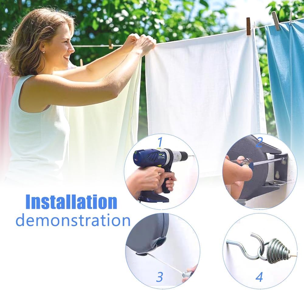 Retractable Clothesline Used to Outdoor，39 feet(12 Meters) PVC Line Retracting，Including 12 pcs