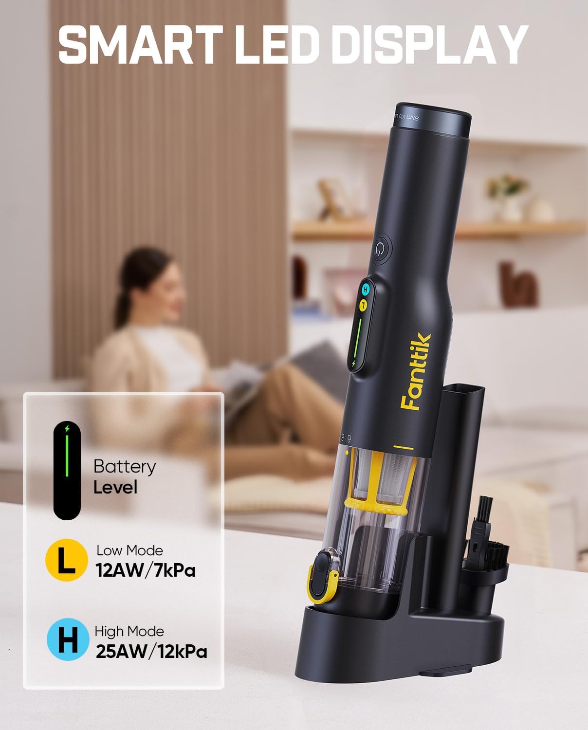 Fanttik Slim V10 Lite Cordless Handheld Vacuum, 0.98lb Lightweight with All-in-One Base Design