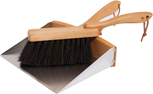 REDECKER Arenga Fiber Hand Brush and Dust Pan Set, Broom and Wood Dustpan Combo for Home and