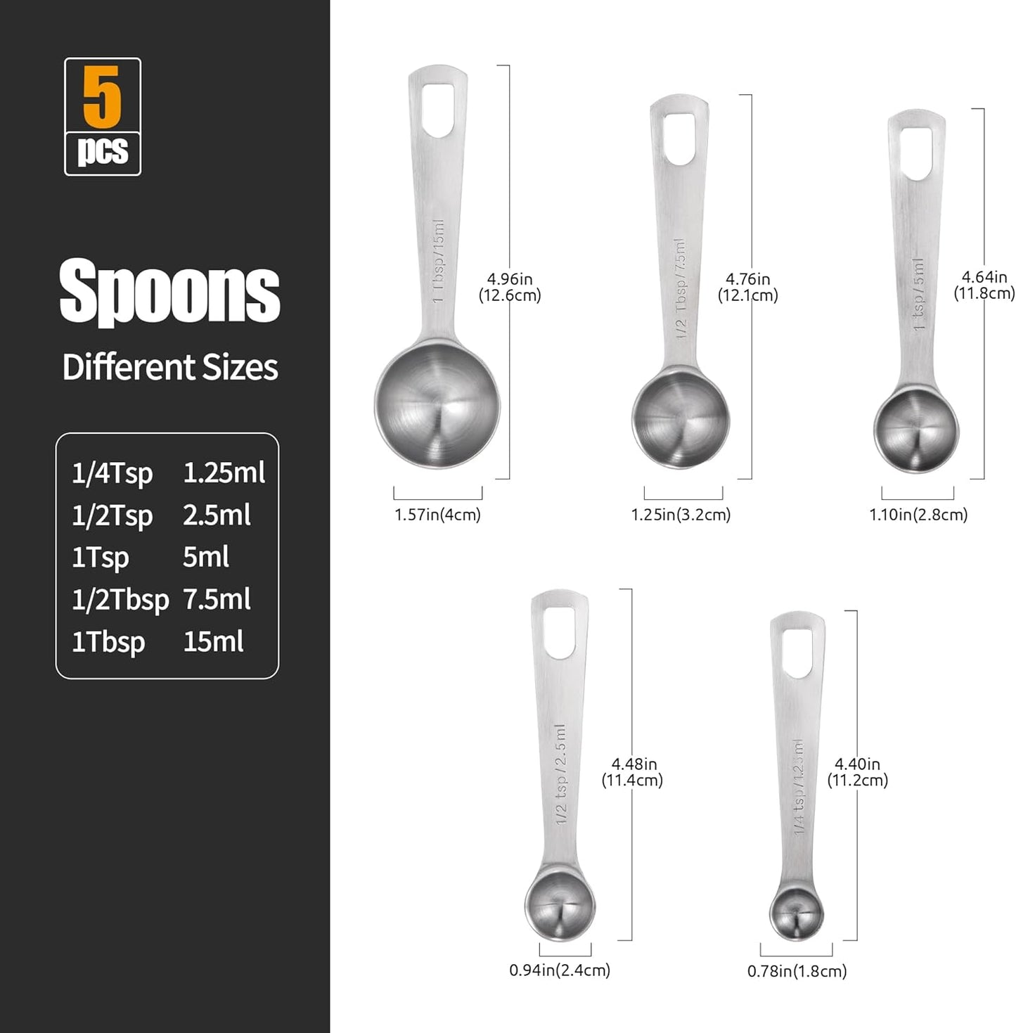 Doosu Measuring Spoons Set of 5-18/8 Stainless Steel Heavy Duty Teaspoons Tablespoons with Engraved