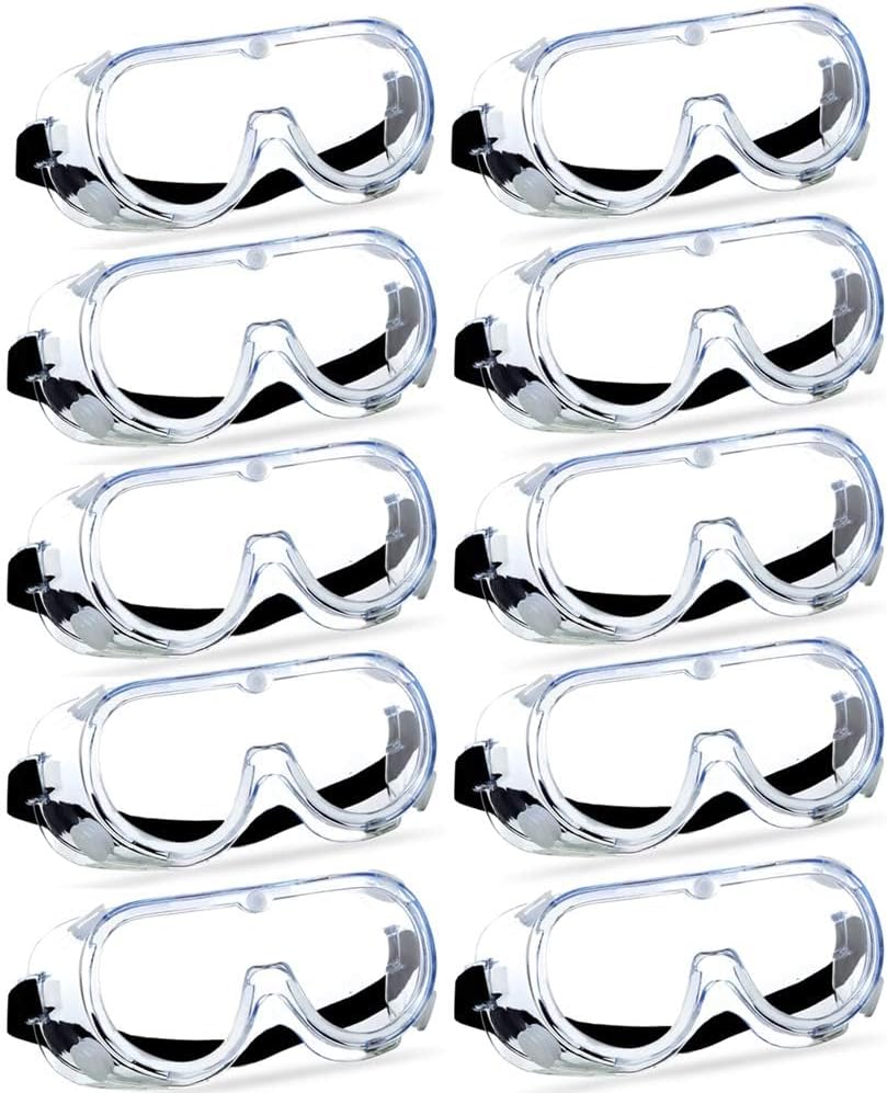 Super More 10PCS Anti-Fog Protective Safety Goggles Clear Lens Wide-Vision Adjustable Chemical