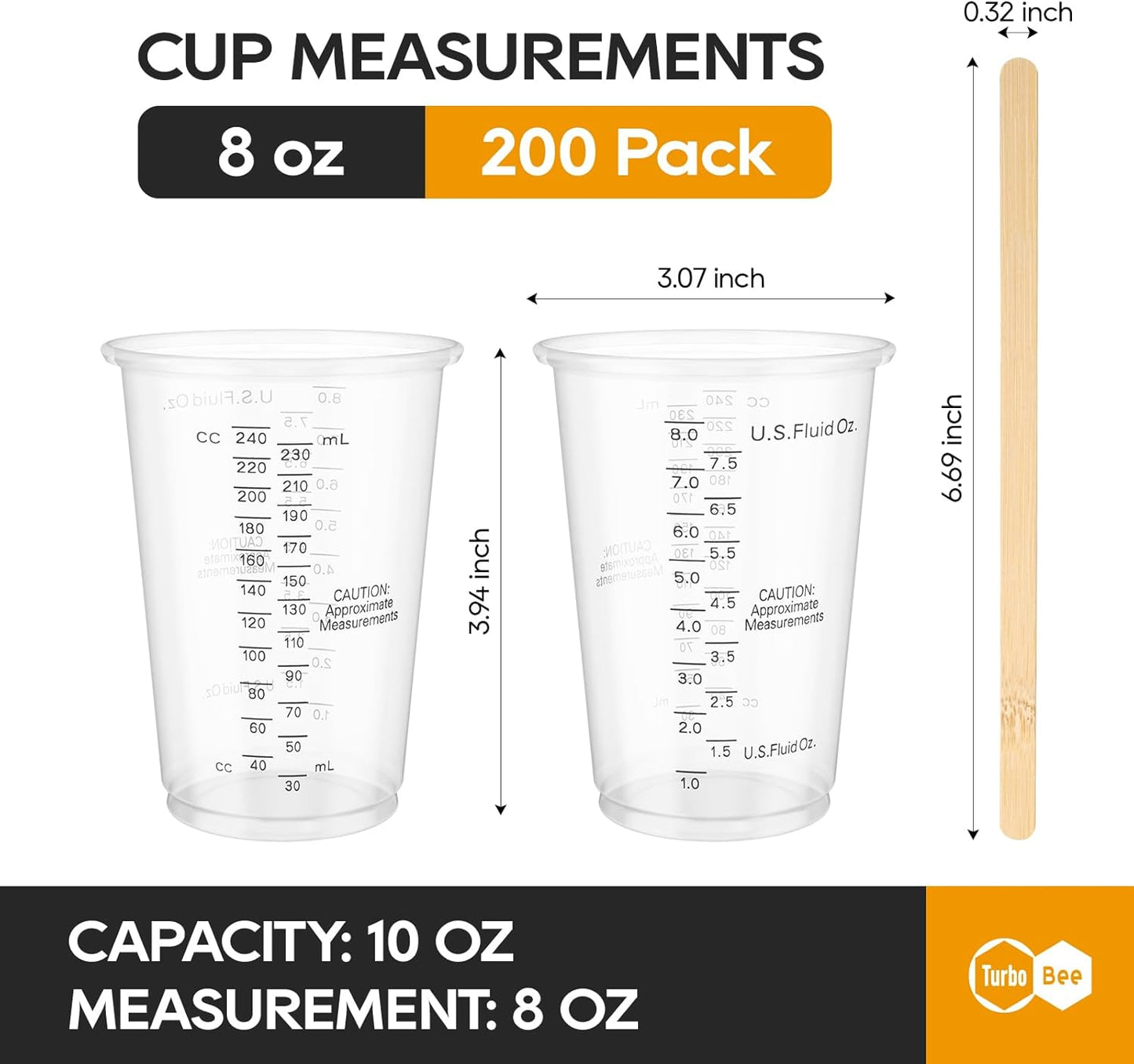 Plastic Measuring Cups 8OZ,200 PACK Disposable Mixing Cups with 200 Mixing Sticks,Paint Graduated