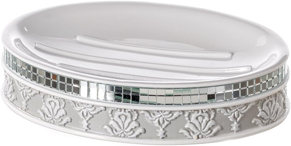 Creative Scents Mirror Damask Soap Dish for Bathroom, Decorative Dry Bar Holder, Best Dishes for