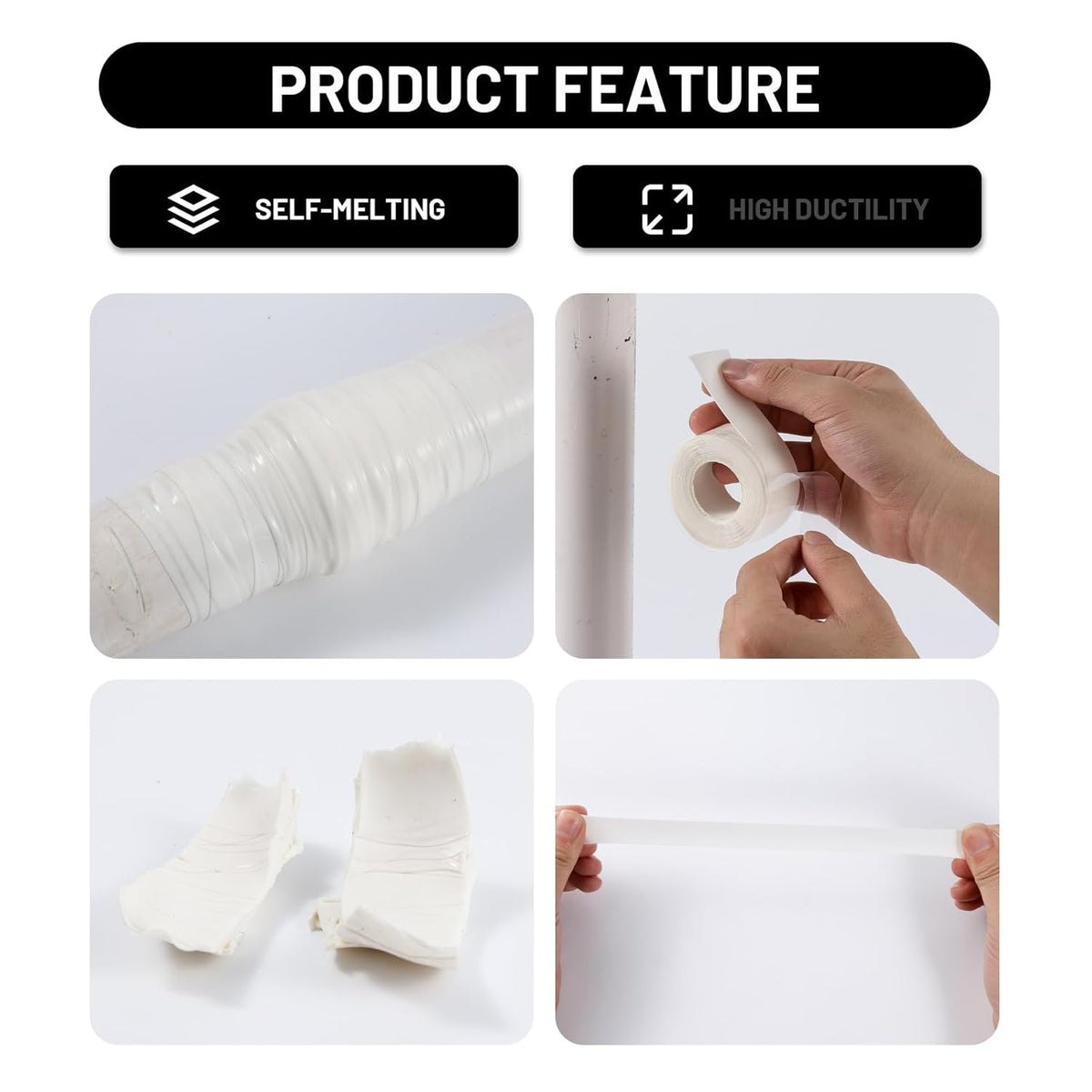 Self Fusing Silicone Tape 2 Rolls 1 in x 10' White Waterproof Rescue Tape Rubber Leak Silicone