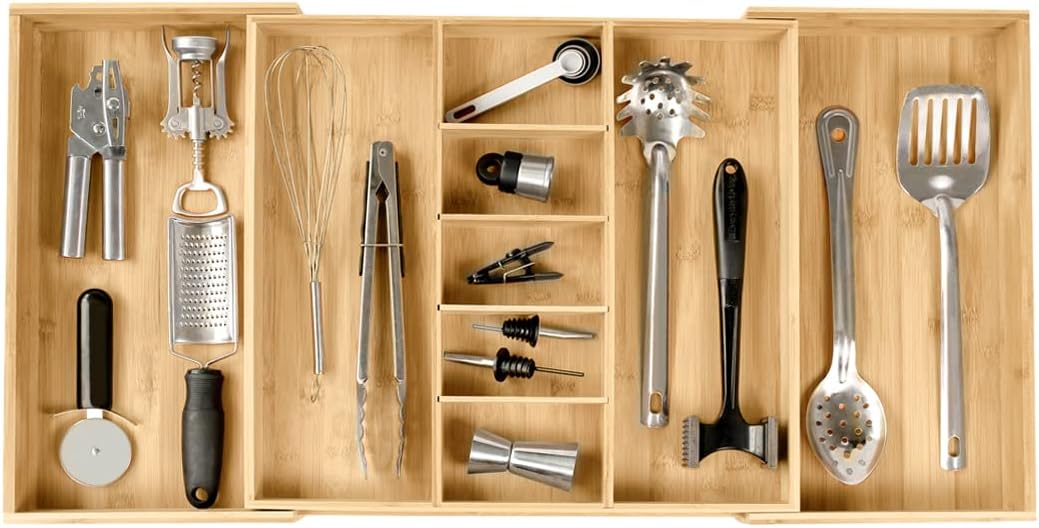 KitchenEdge Adjustable Kitchen Drawer Organizer for Utensils and Junk, Food-Safe Contract Grade