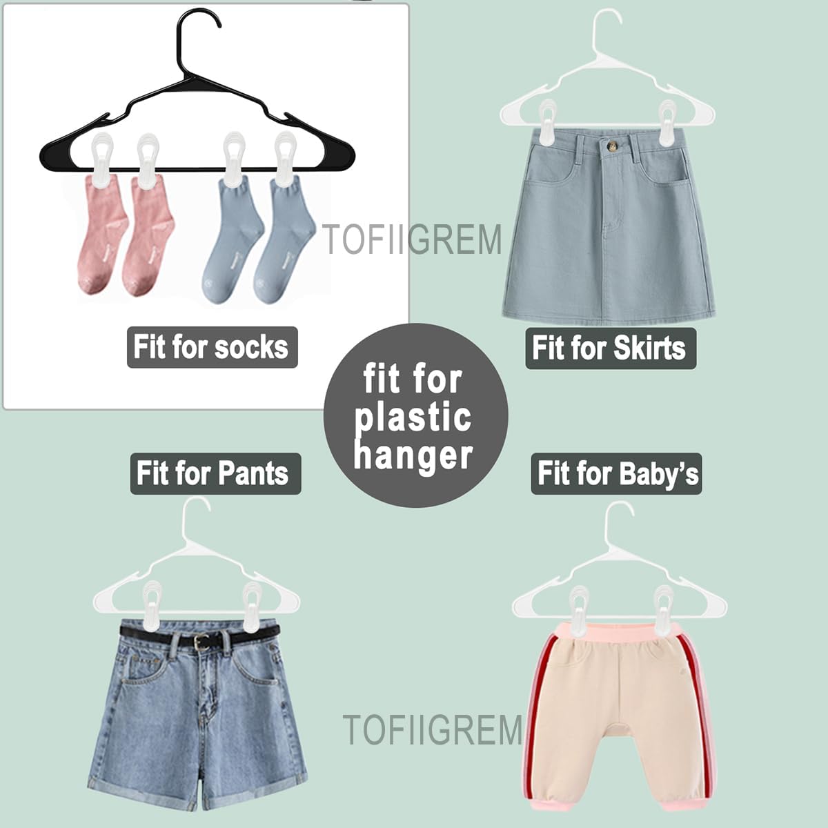 White Hanger Clips 60 Pack, Multi-Purpose Plastic Hangers Clips Perfect for Plastic Velvet Hangers