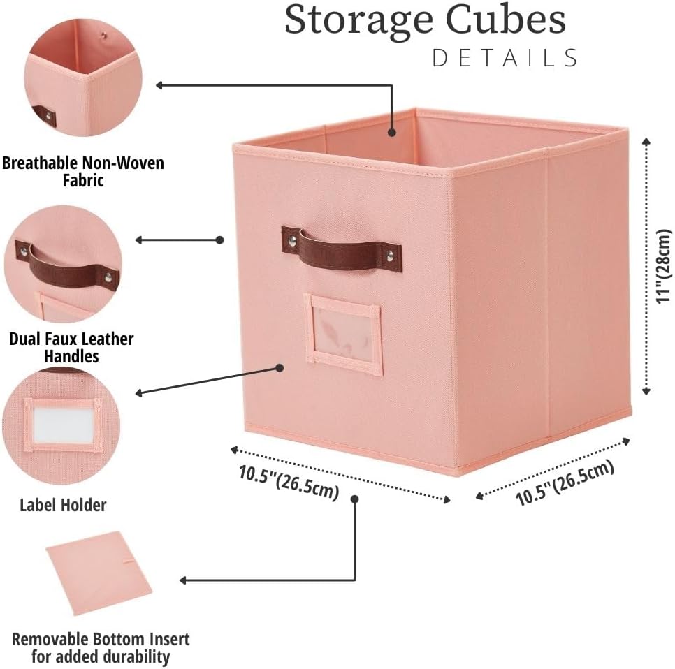 DECOMOMO Storage Bins, Cube Storage Bin with Labels, Fabric Storage Cubes for Shelves (10.5" x 11"
