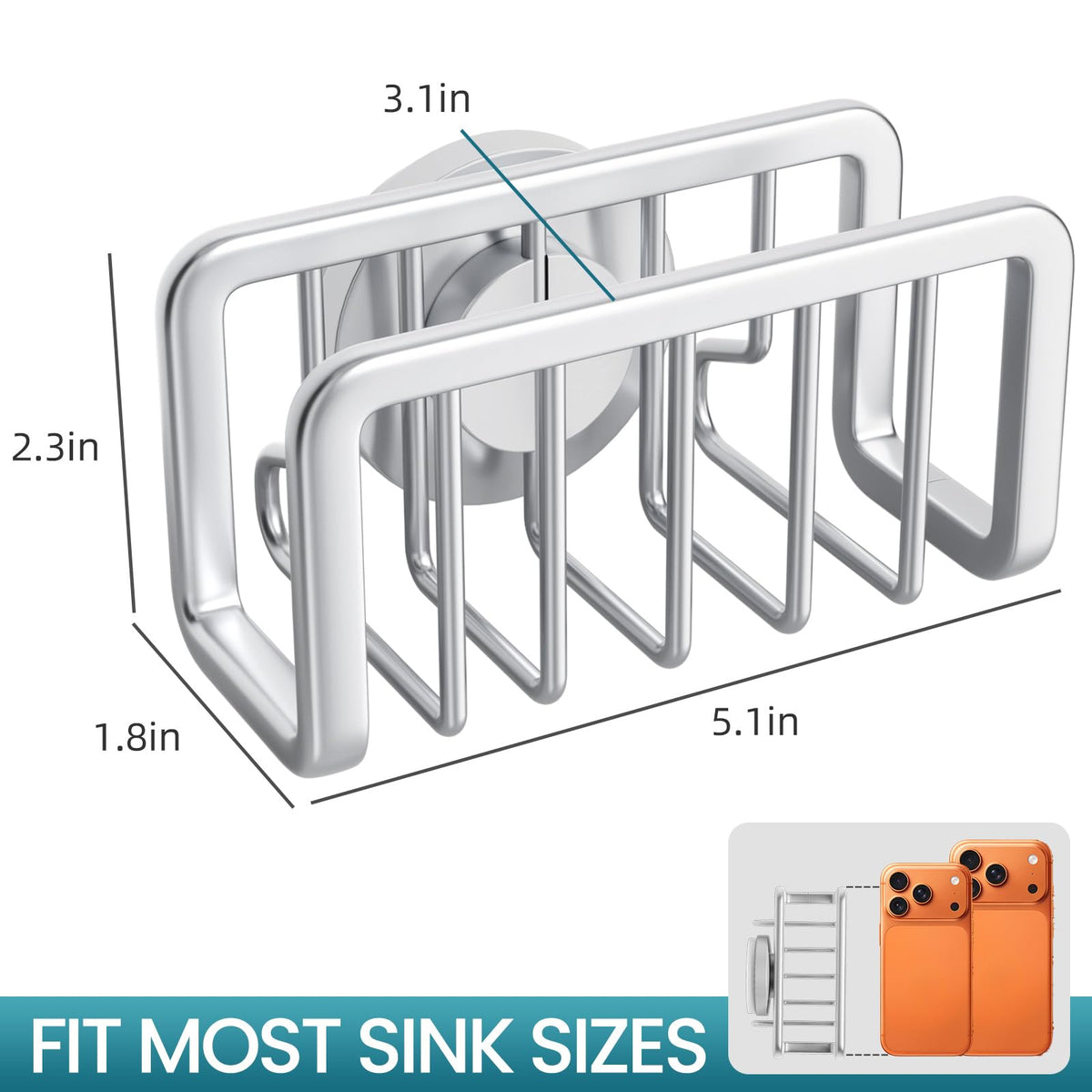 TAILI Rustproof Sponge Holder for Kitchen Sink with Suction Cup-Silver