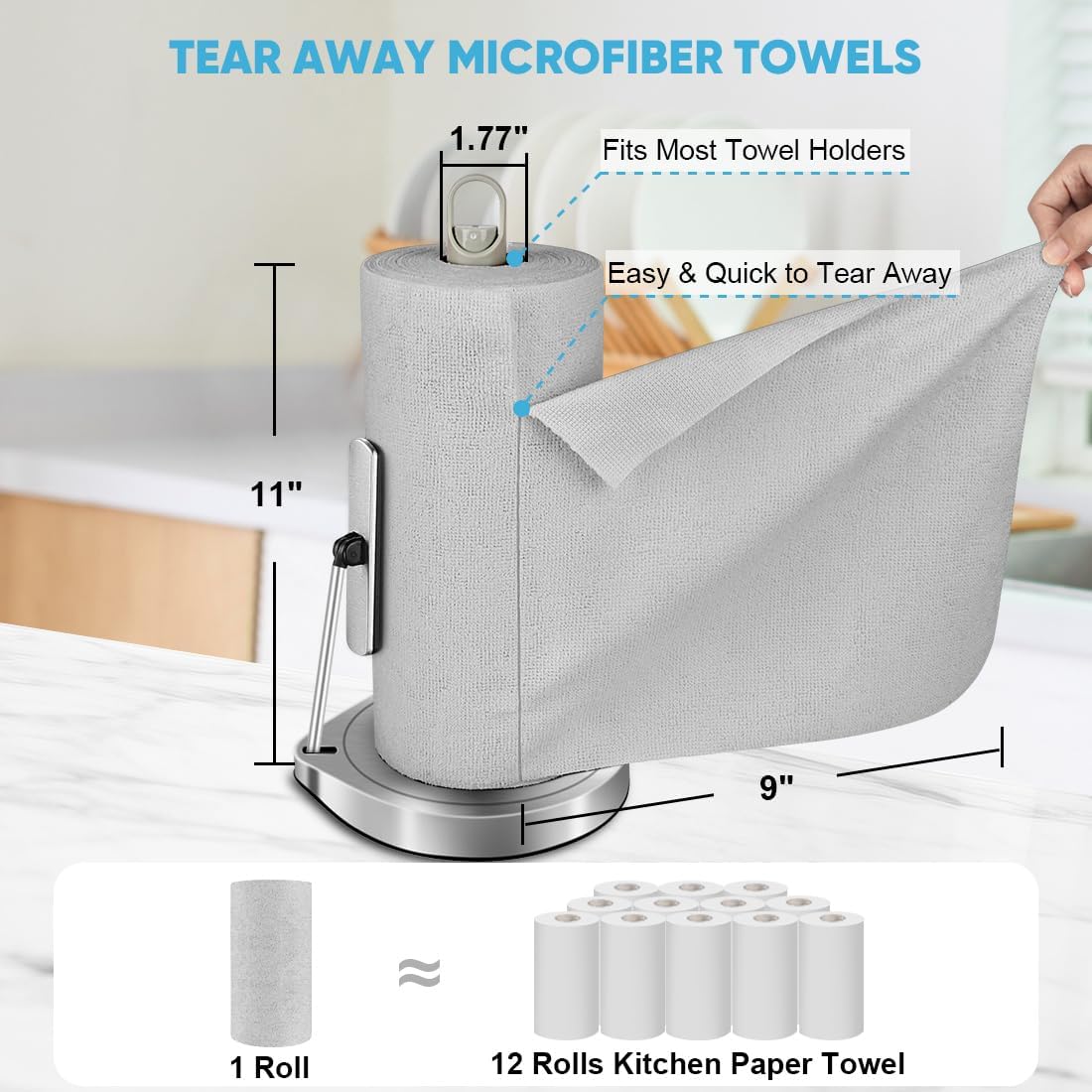 AIDEA Microfiber Cleaning Cloth Roll, Shop Towels 55 Sheets, Grey Microfiber Towels for Cars