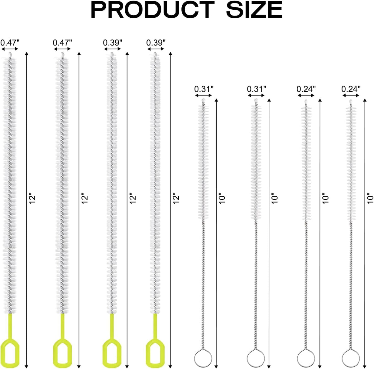 8-Piece Straw Cleaner Brush Set for Cleaning Straws - (4-Size) Extra Long Nylon Pipe Cleaners