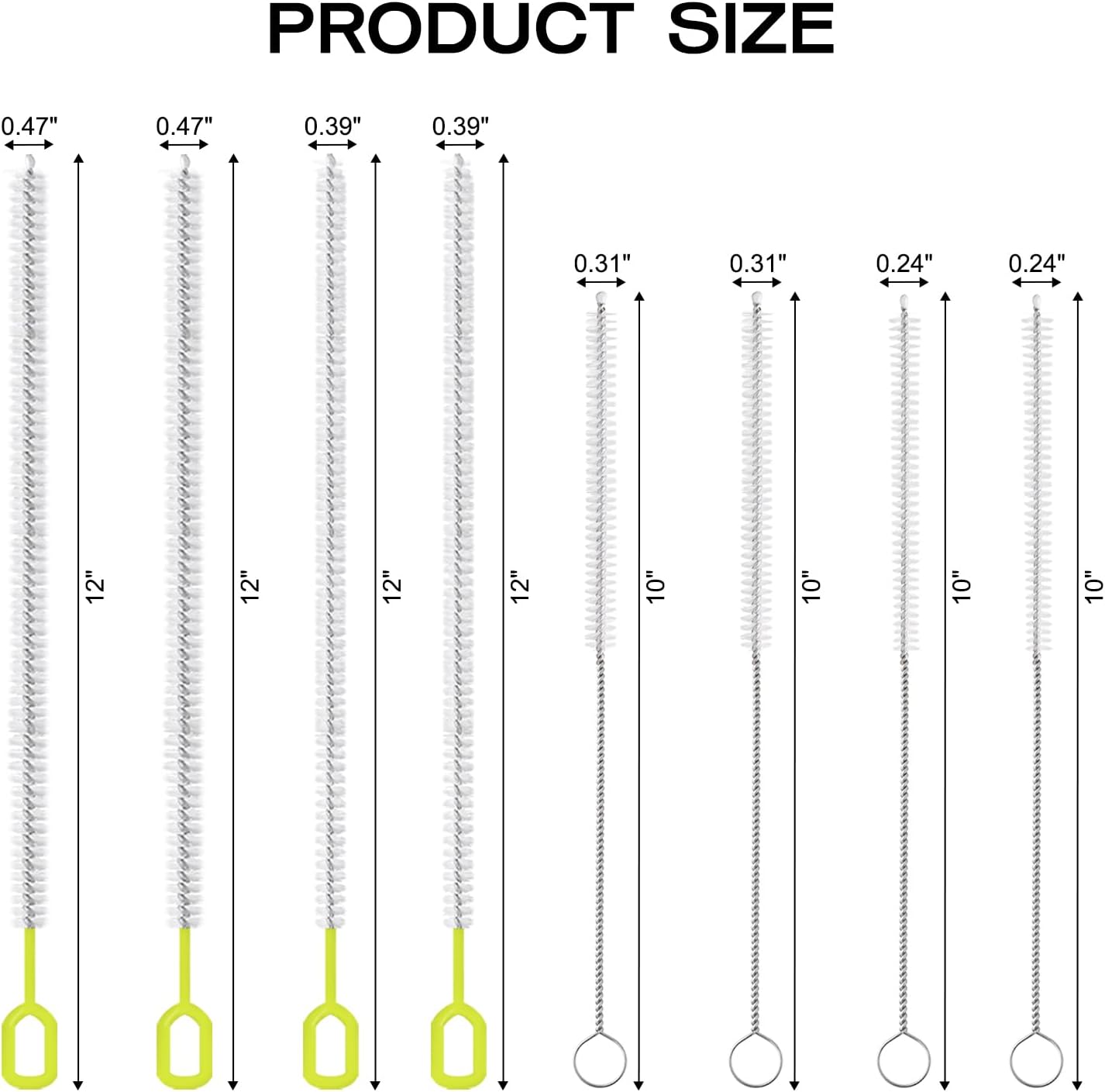 8-Piece Straw Cleaner Brush Set for Cleaning Straws - (4-Size) Extra Long Nylon Pipe Cleaners