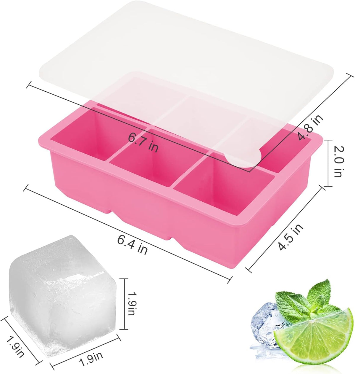 Silicone Ice Cube Trays 3 Pack - Large Size Silicone Ice Cube Molds with Leak Proof Removable Lid