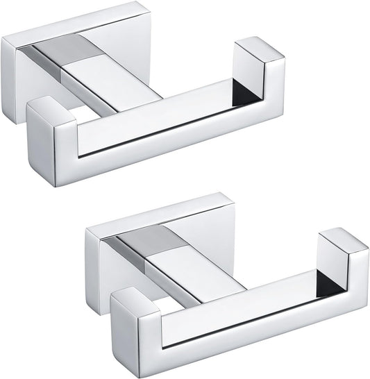 Angle Simple Double Towel Hooks, SUS 304 Stainless Steel Robe Coat Wall Hooks for Bathroom
