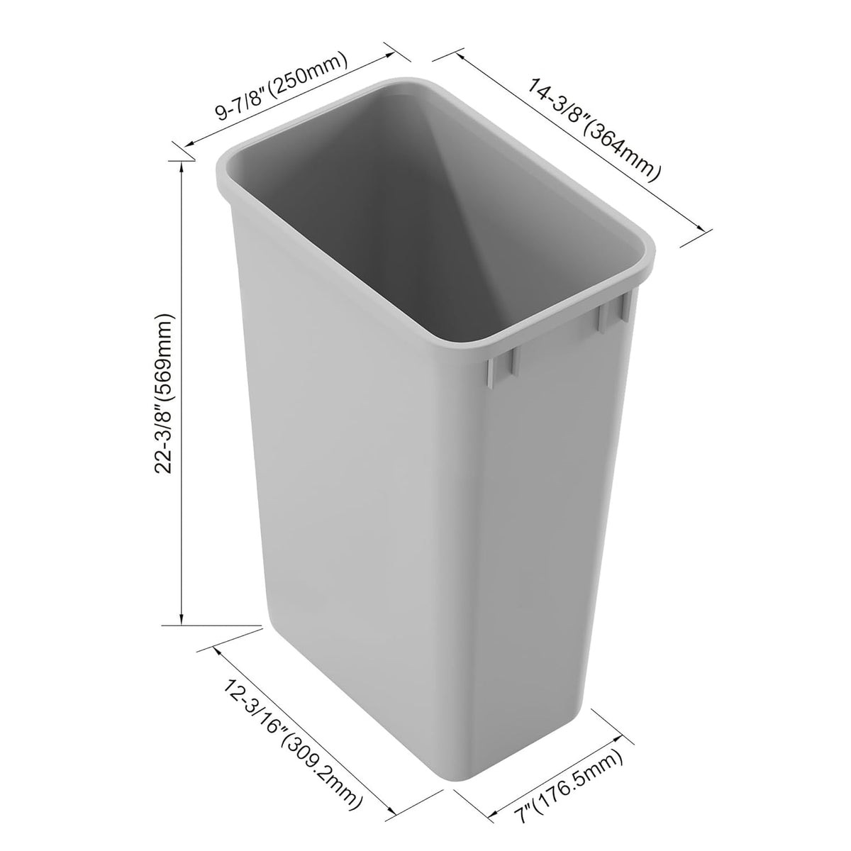 Dowell 50L Wastebasket Trash Container, 52.8Qt/13.2Gal, Plastic, Stackable, for