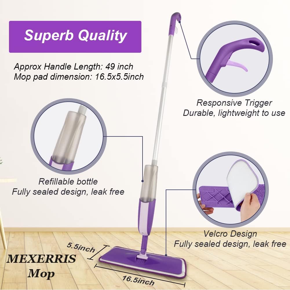Spray Mops for Hardwood Floor Cleaning - MEXERRIS Microfiber Wood Floor Mop with 3 Reusable