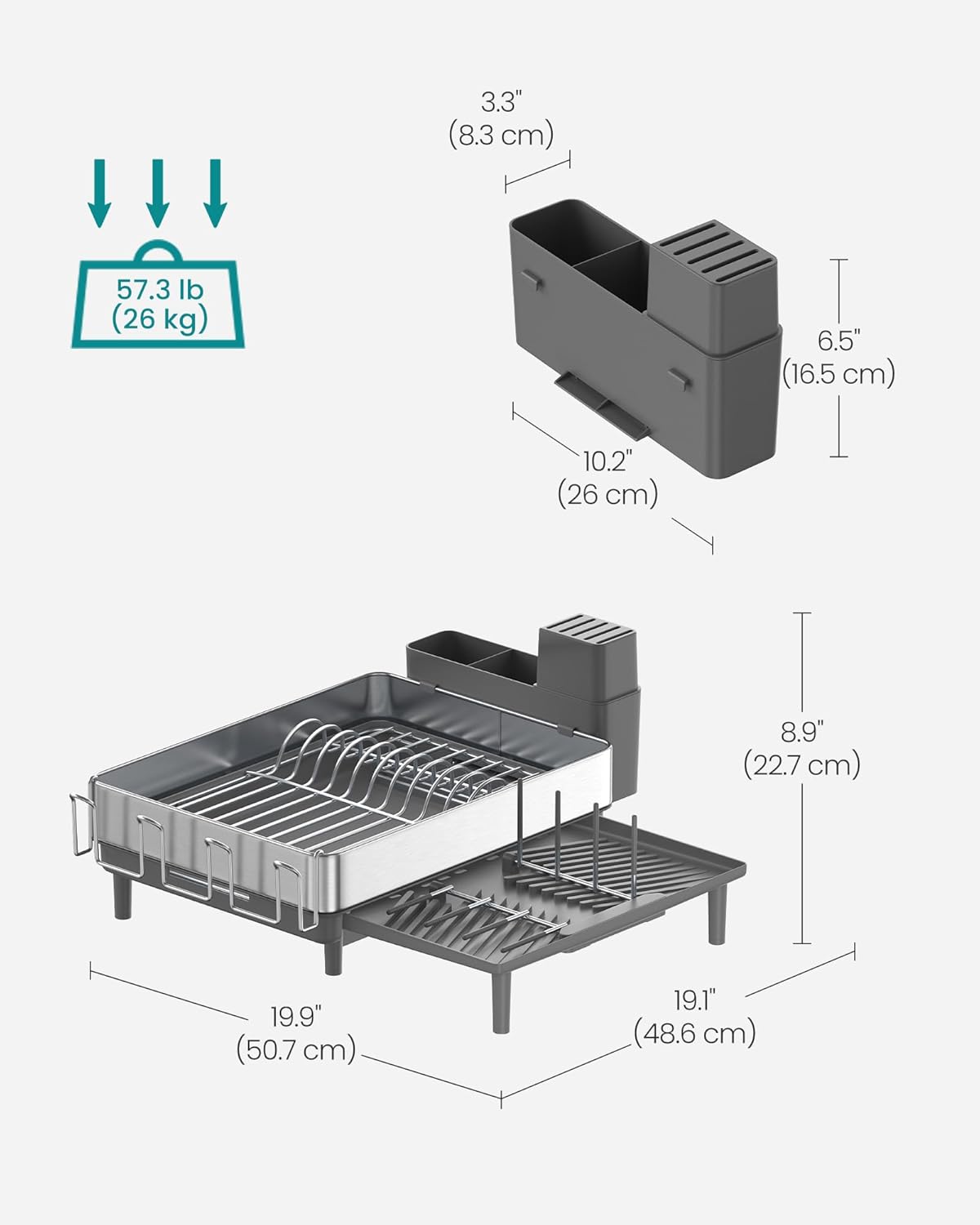 SONGMICS Large Dish Drying Rack, Expandable Dish Dryer for Kitchen Counter, Stainless Steel Dish