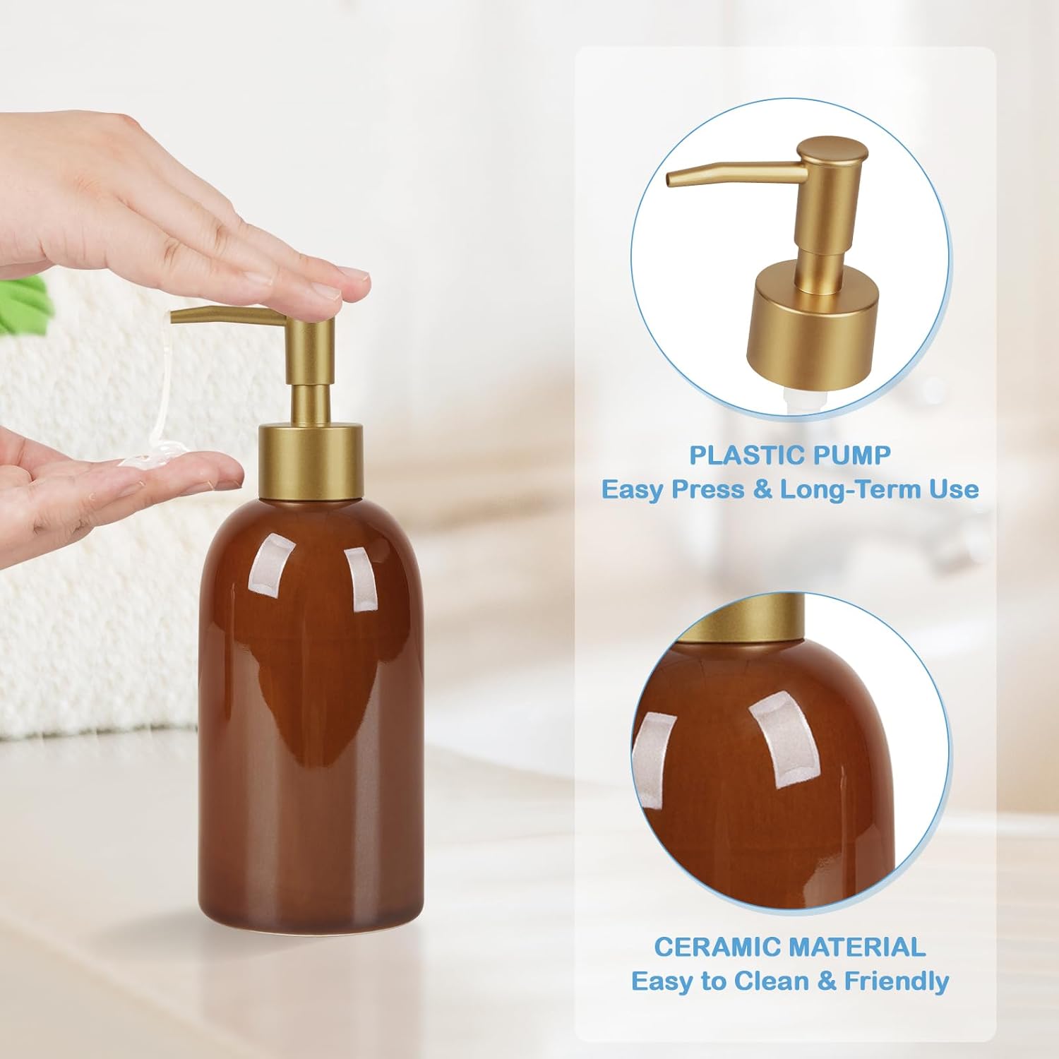 Natheeph 14OZ Ceramic Soap Dispenser Ceramic Soap Pump Dispenser Can Fill Liquid for